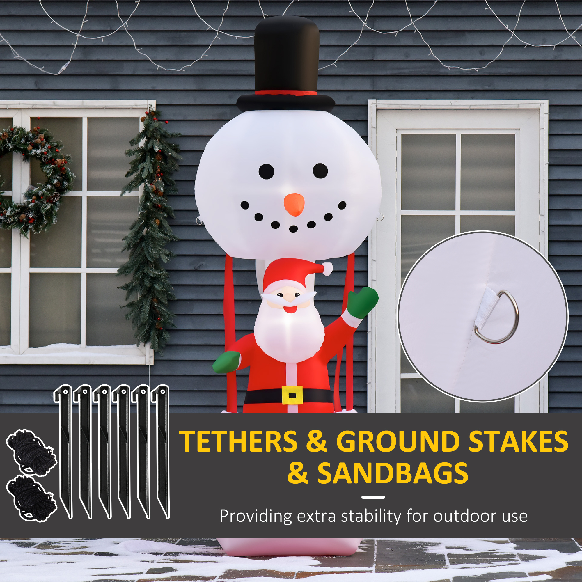 HOMCOM 2.5m Christmas Inflatable Decoration with Santa Claus on Snowman Hot Air Balloon, Blow Up Xmas Decor for Outdoor â€‹Indoor Home Garden Family