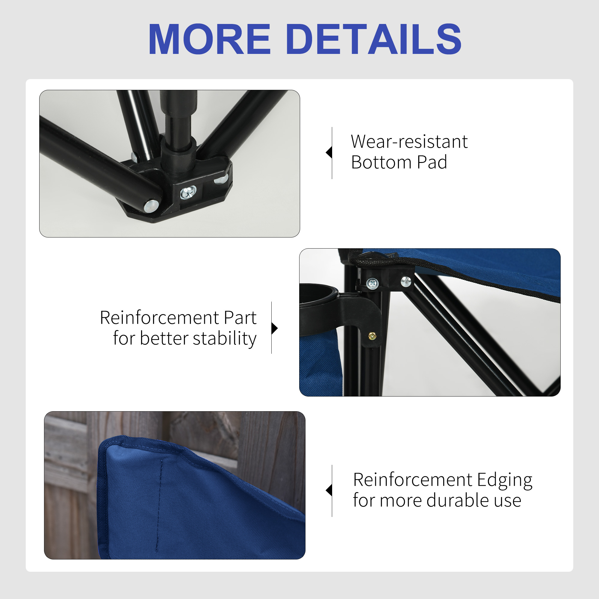 Outsunny 6 Seater Folding Sports Bench Outdoor Picnic Camping Portable Spectator Chair Steel Frame w/ Cup Holder & Carry Bag - Blue