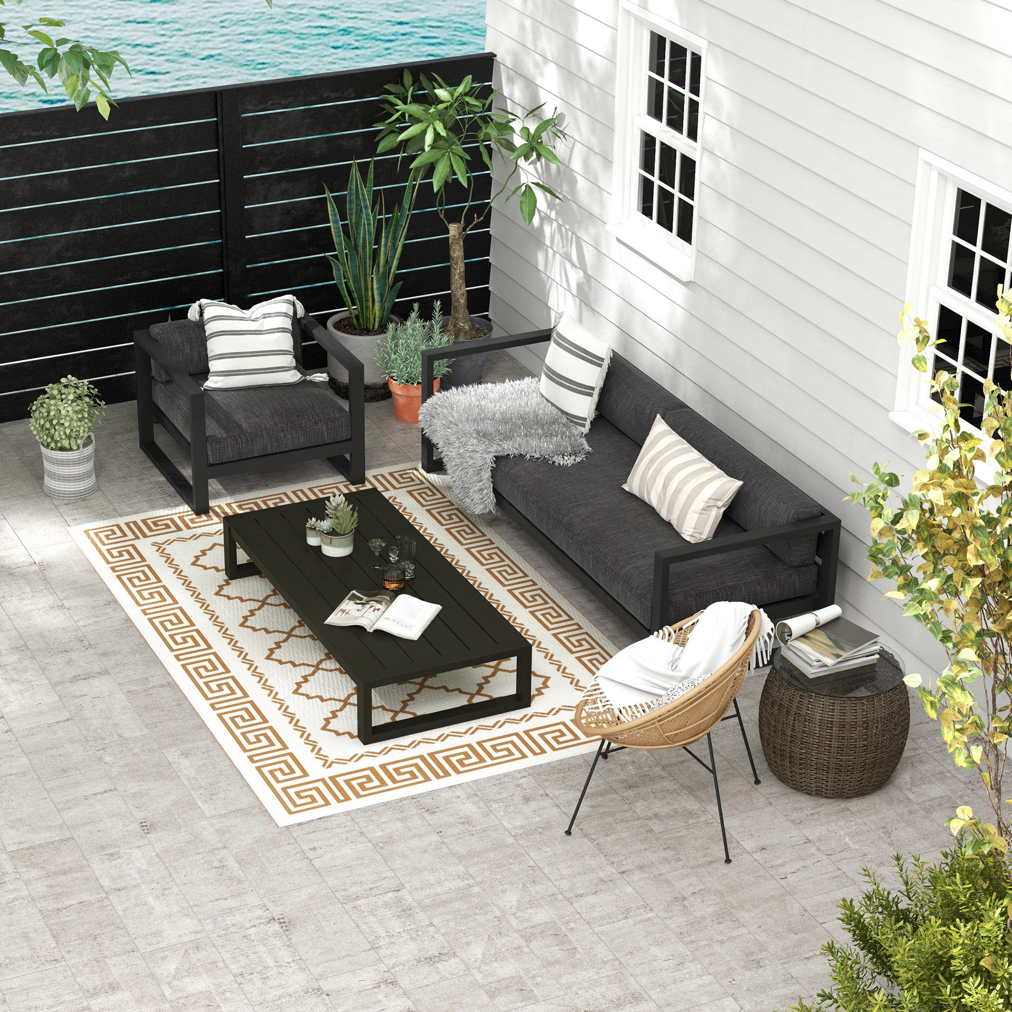 Outsunny Reversible Outdoor Rug, Plastic Straw, Portable with Carry Bag, 182 x 274cm, Brown and Cream
