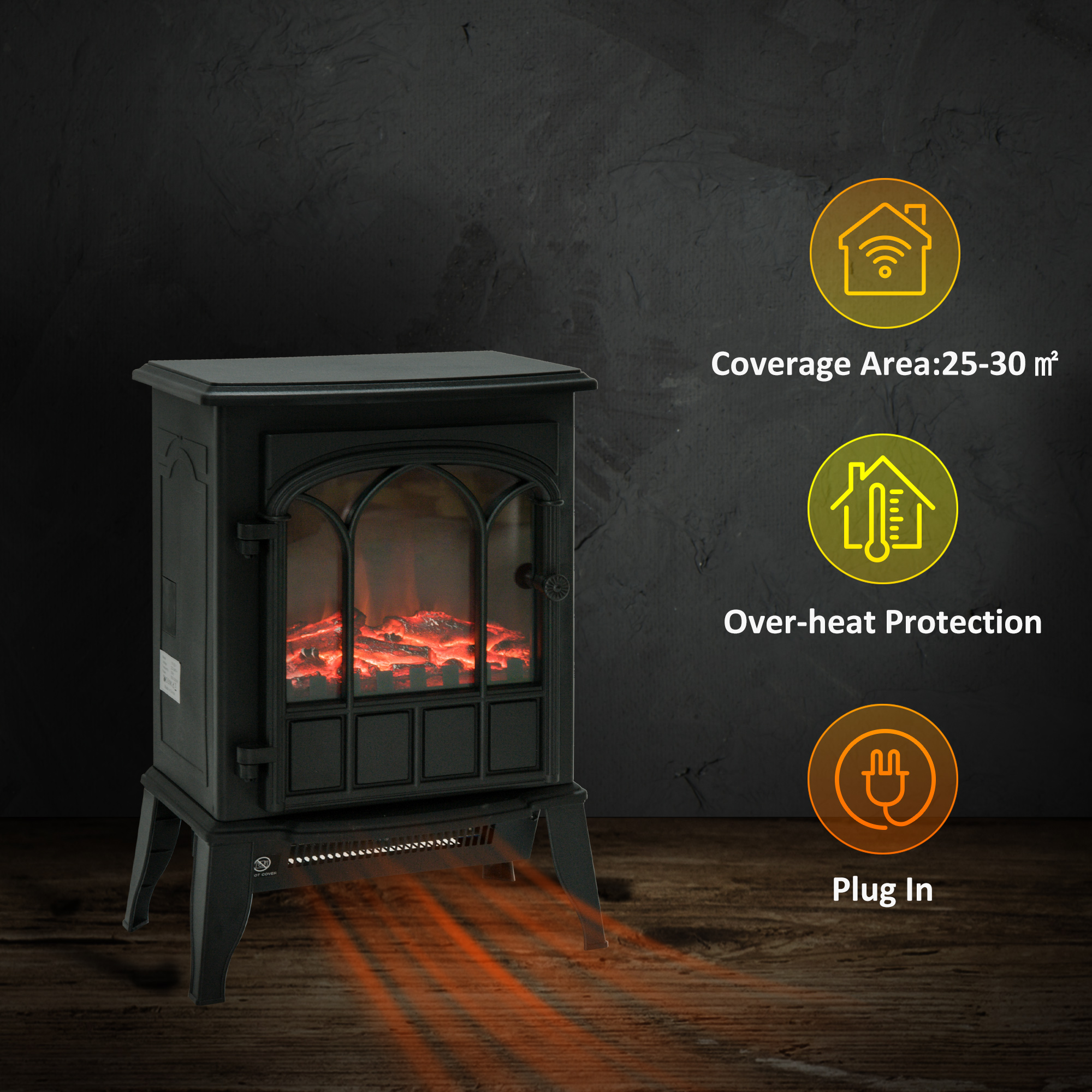 HOMCOM Freestanding Electric Fireplace Heater, 1000W/2000W-Black 