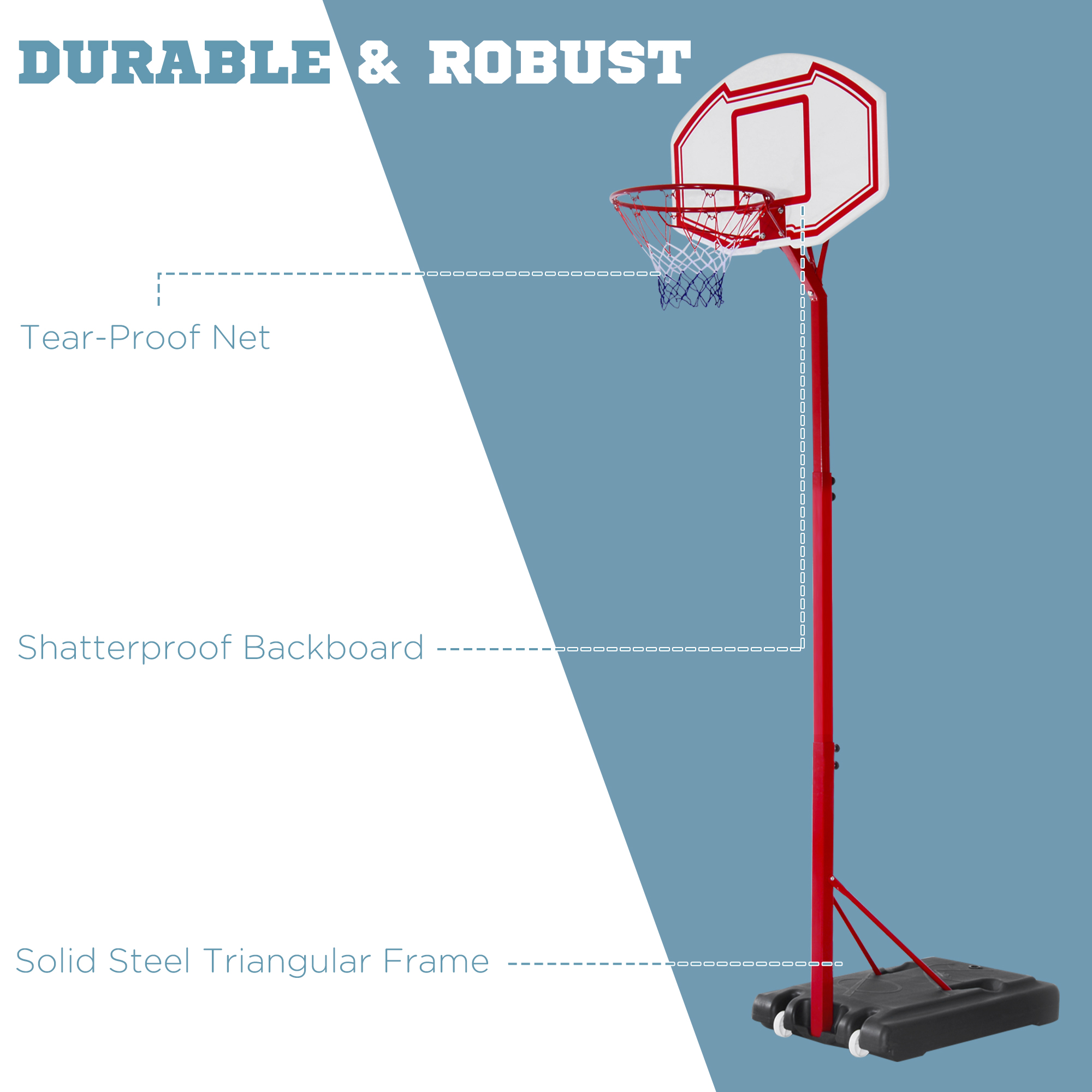 HOMCOM Steel Basketball Stand Height Adjustable Hoop Backboard Red