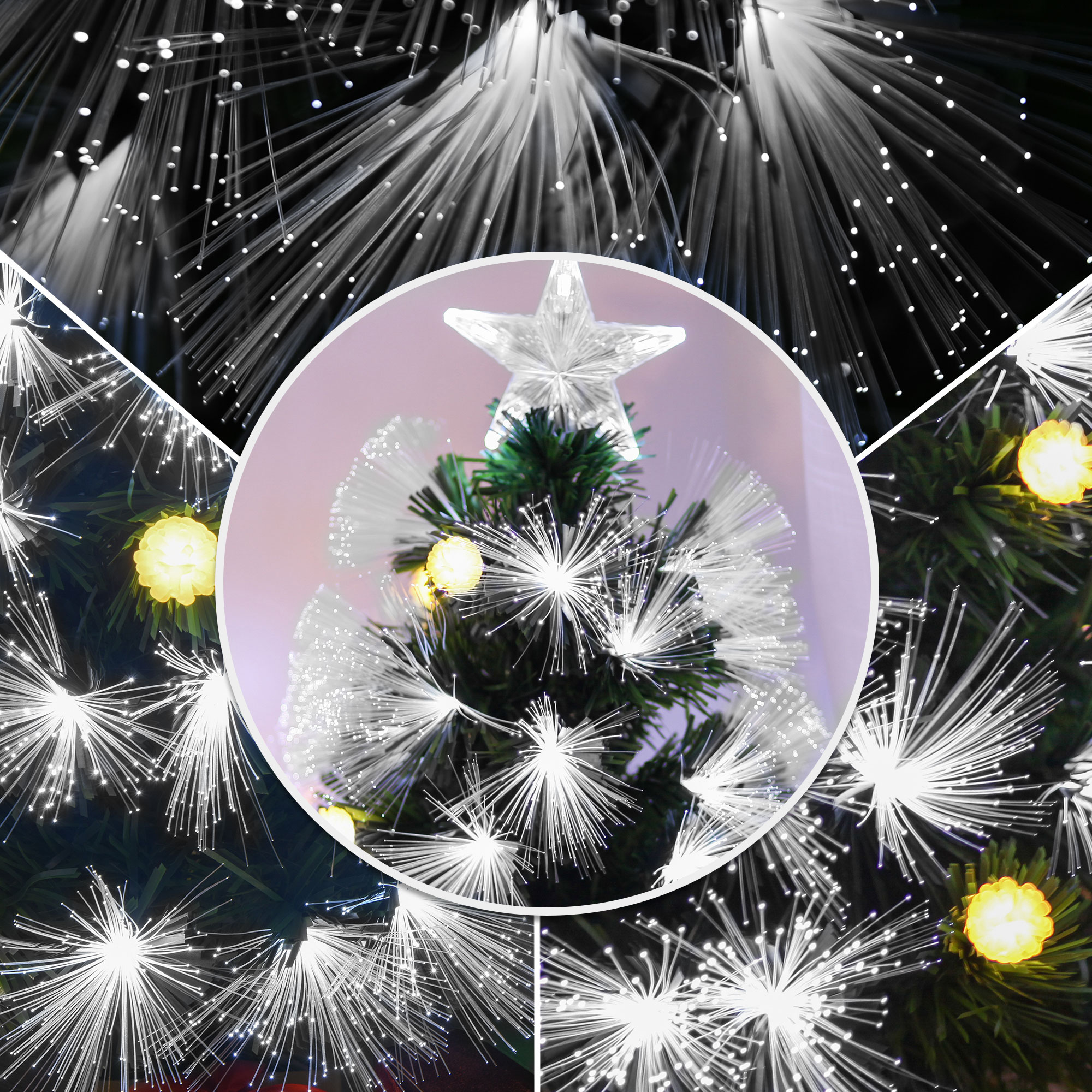 HOMCOM HOMCM 5ft White Light Artificial Christmas Tree w/ 180 LEDs Star Topper Tri-Base Full Bodied Seasonal Decoration Pre-Lit Home