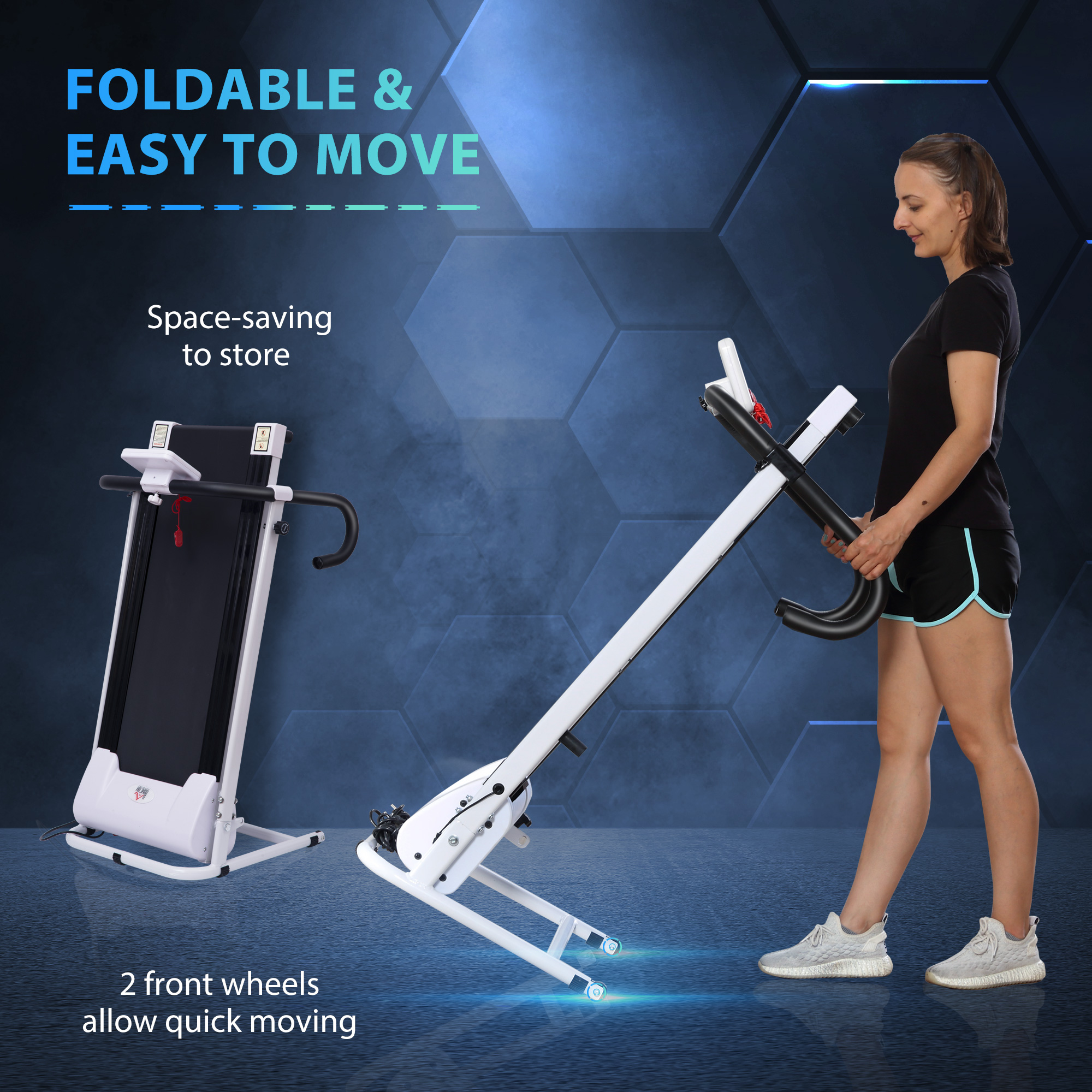 HOMCOM Steel Folding Motorized Home Treadmill w/ LCD Monitor White