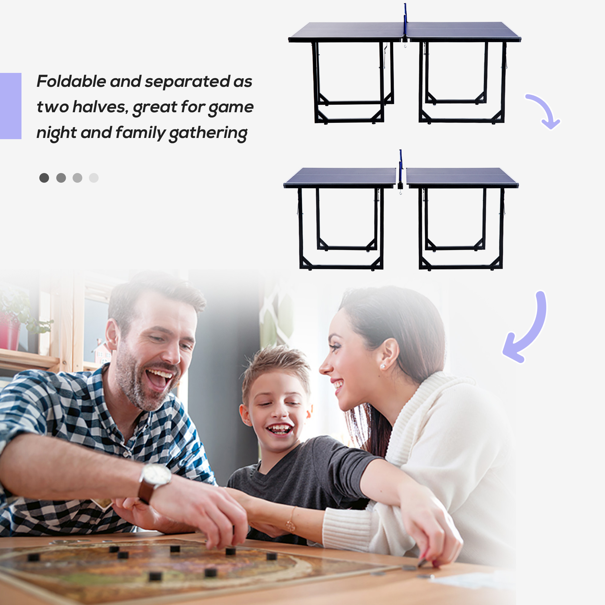 HOMCOM Folding Mini Table Tennis/Ping Pong Table Set-Black/Blue 