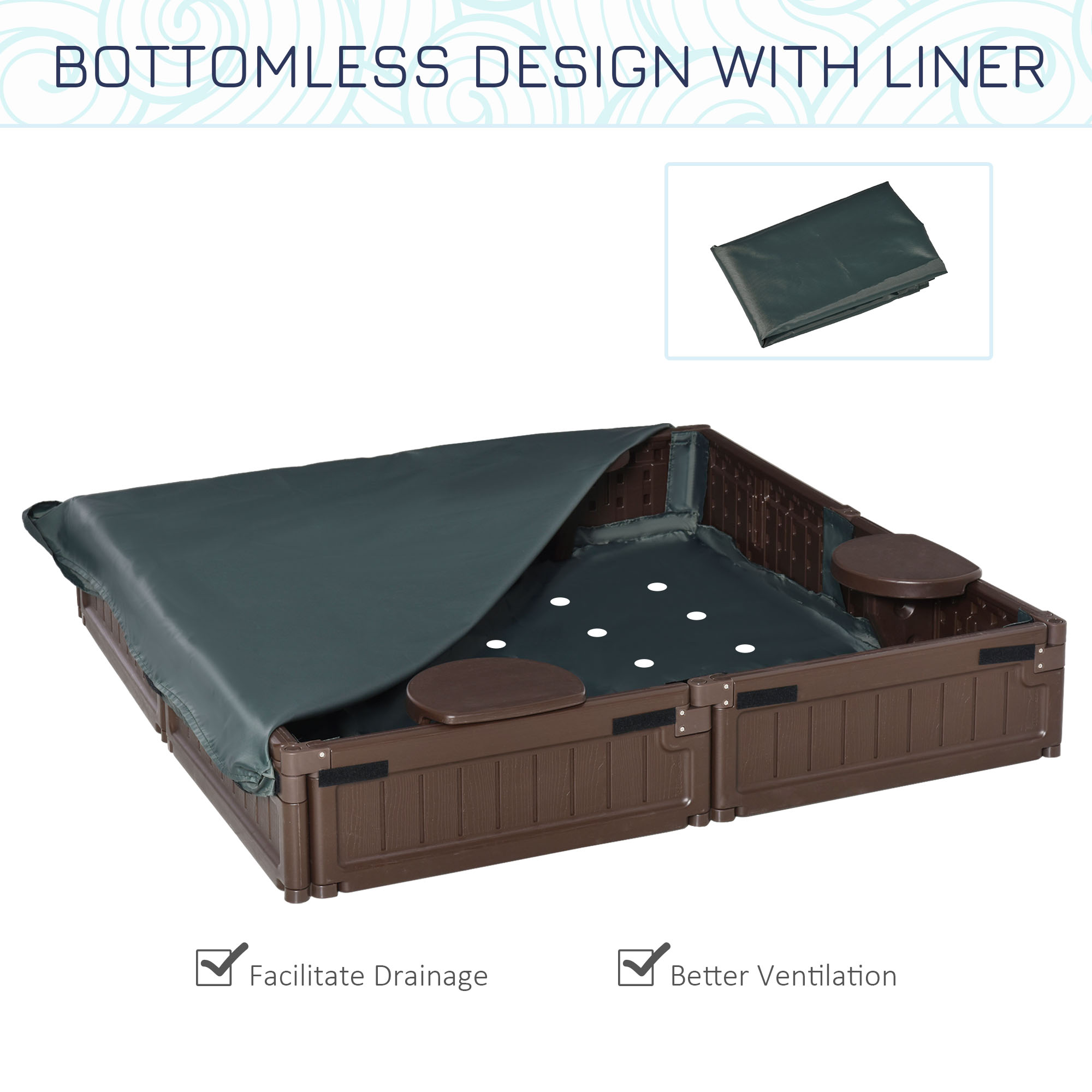 Outsunny Kids Outdoor Sandbox w/ Waterproof Oxford Canopy Bottom Fabric Liner Children Playset for 3-12 years old Backyard Brown