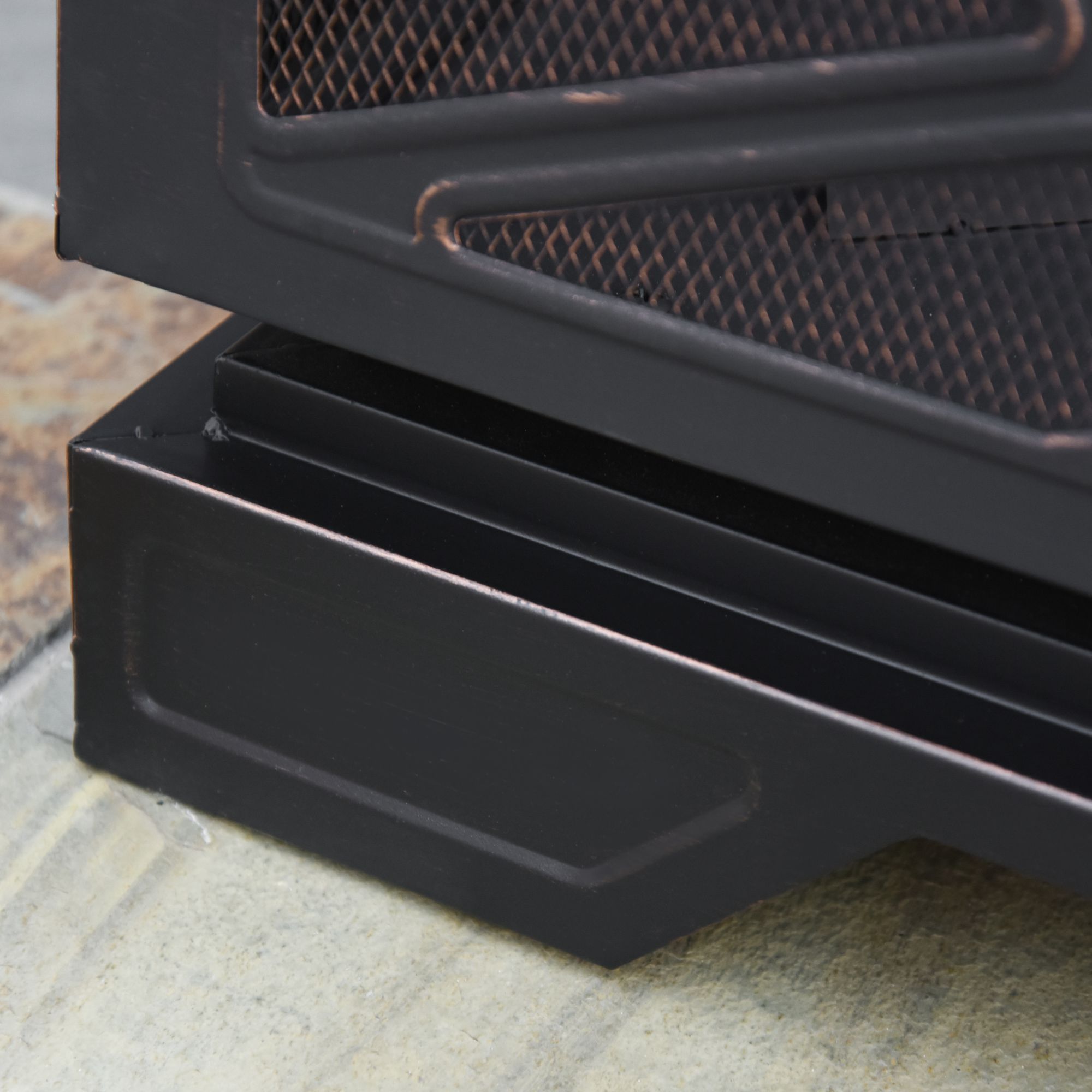 Outsunny 66cm 2 in 1 Square Fire Pit Metal Brazier for Garden, Patio with BBQ Grill Shelf & Spark Screen Cover & Poker, Black