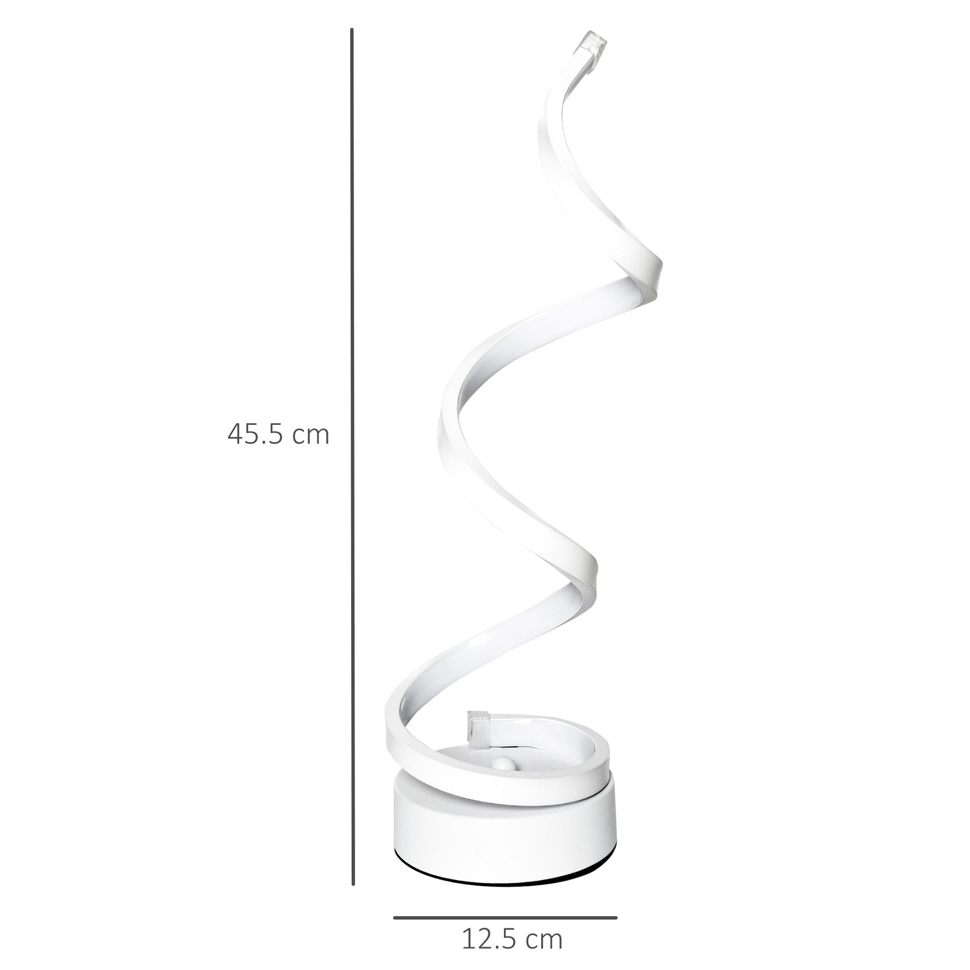 HOMCOM Modern Wave-Shaped LED Table Lamp with Round Metal Base for Living Room, Bedroom, Study, Dining Room, Office, Cool White 6000K, White