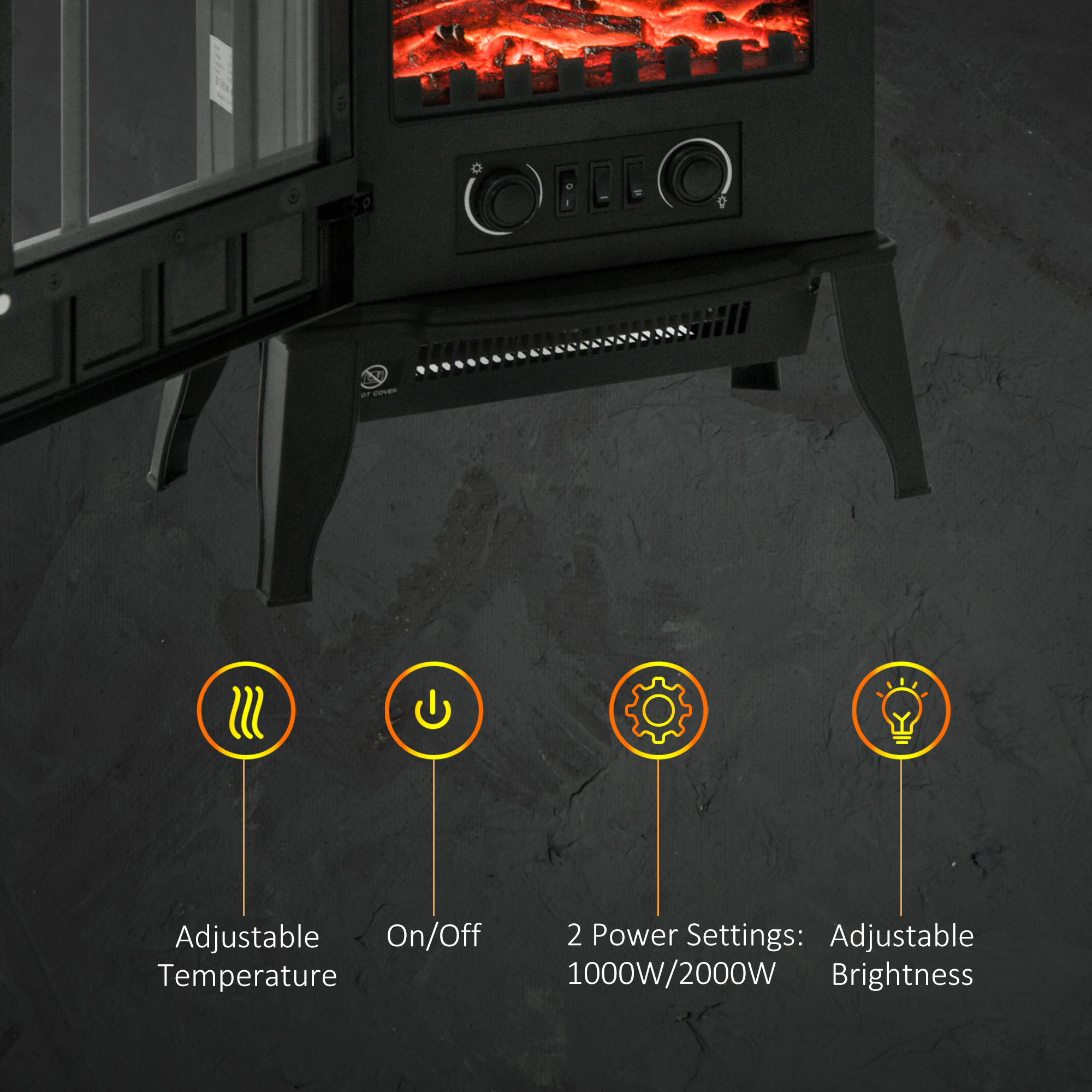 HOMCOM Freestanding Electric Fireplace Heater, 1000W/2000W-Black 