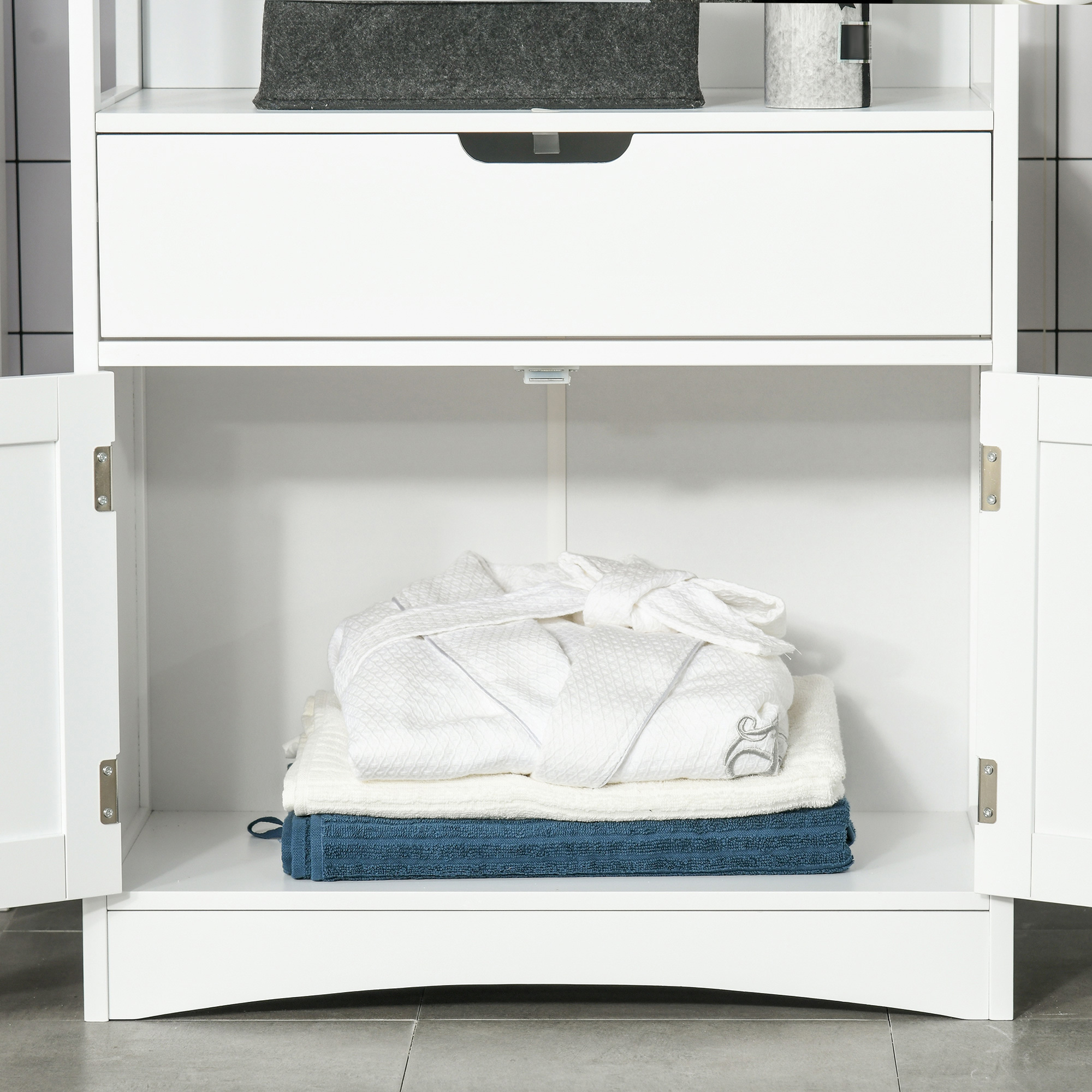 Kleankin Free Standing Bathroom Cabinet, Kitchen Cupboard with Shelves, Drawer, for Storage Organising, White