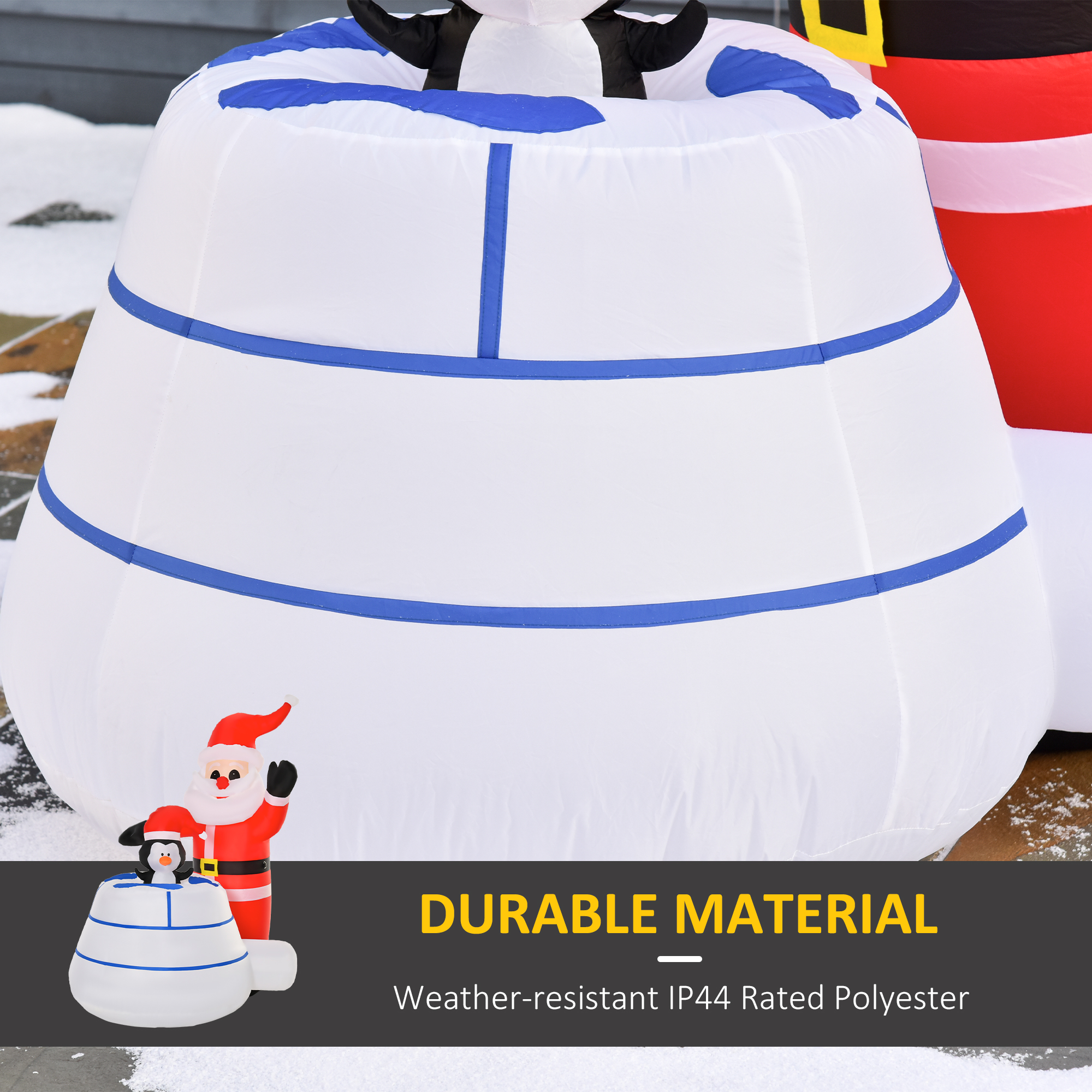 HOMCOM 1.6m Christmas Inflatable Santa Claus and Penguin with Ice House Built-in LED Blow Up Decoration Outdoor, Xmas Decor for Holiday Party Garden