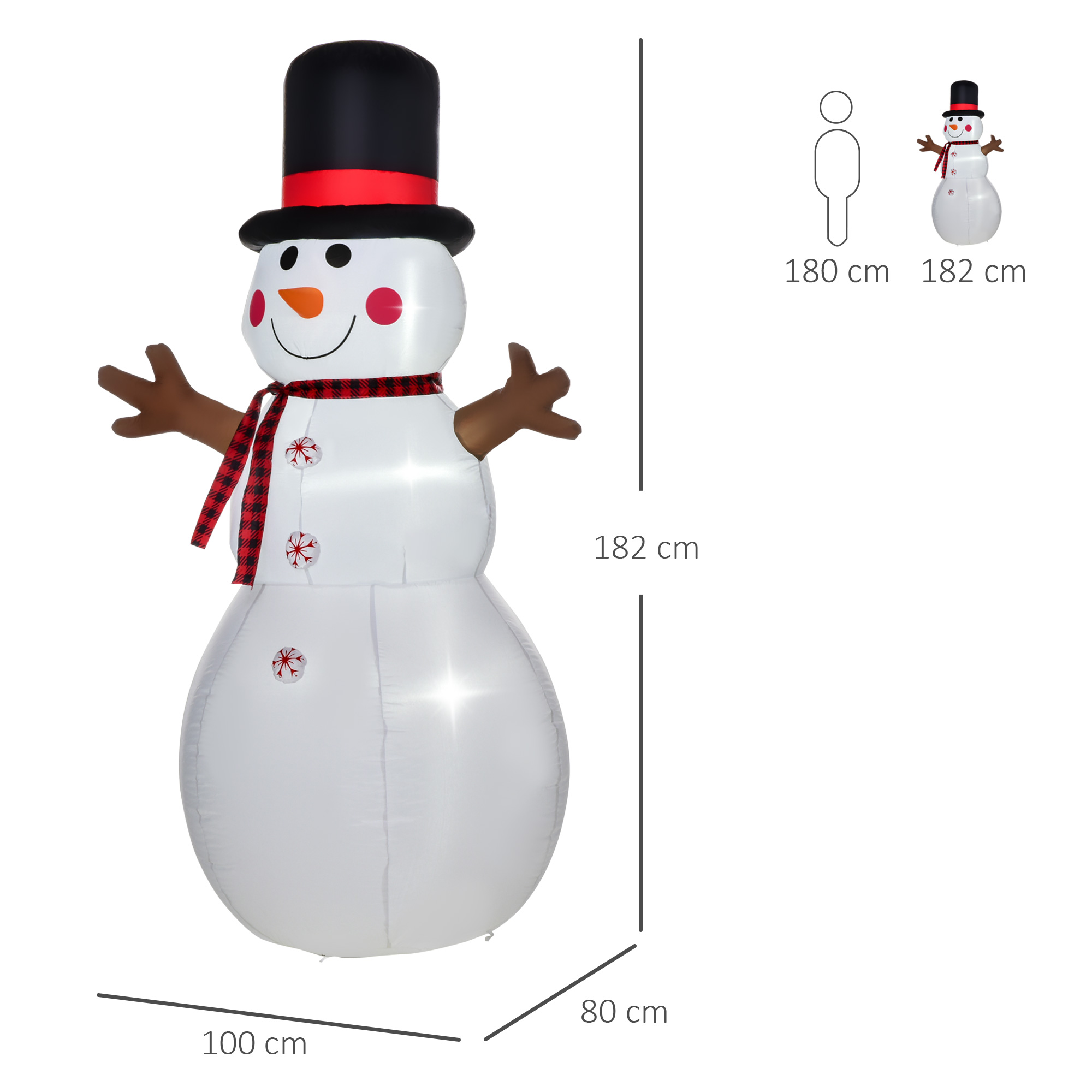 HOMCOM 6ft/1.82m Tall Giant Outdoor Indoor Inflatable Snowman Christmas Decoration for Lawn with Hat Scarf LED Lights