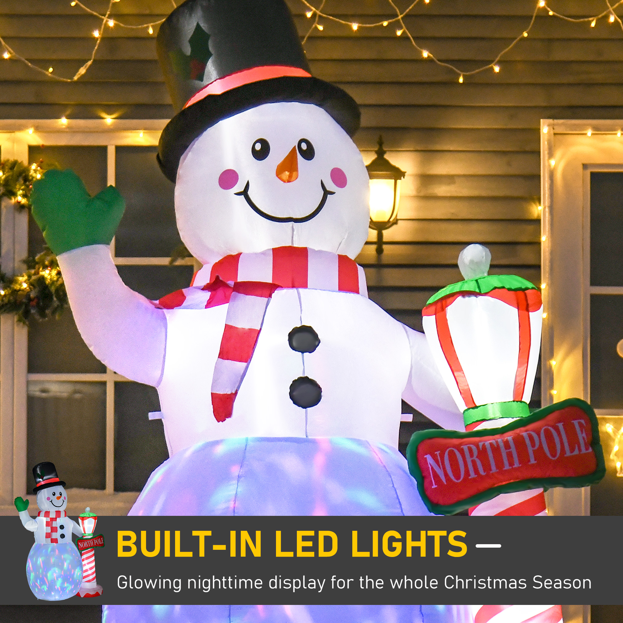 HOMCOM 2.4m Tall Christmas Inflatable Snowman with Street Lamp, Lighted for Home Indoor Outdoor Garden Lawn Decoration Party Prop
