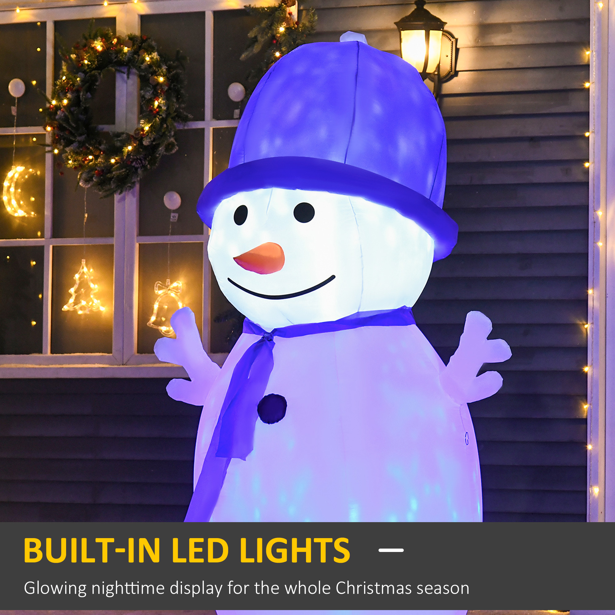 HOMCOM 1.8m Christmas Inflatable Snowman Outdoor LED Light Blow Up Decoration for Home Indoor Garden Lawn