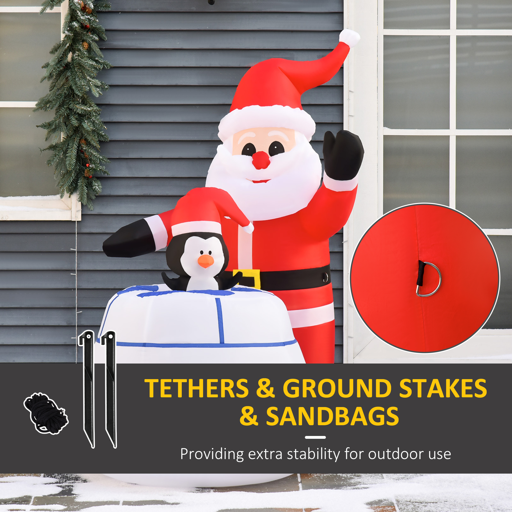 HOMCOM 1.6m Christmas Inflatable Santa Claus and Penguin with Ice House Built-in LED Blow Up Decoration Outdoor, Xmas Decor for Holiday Party Garden