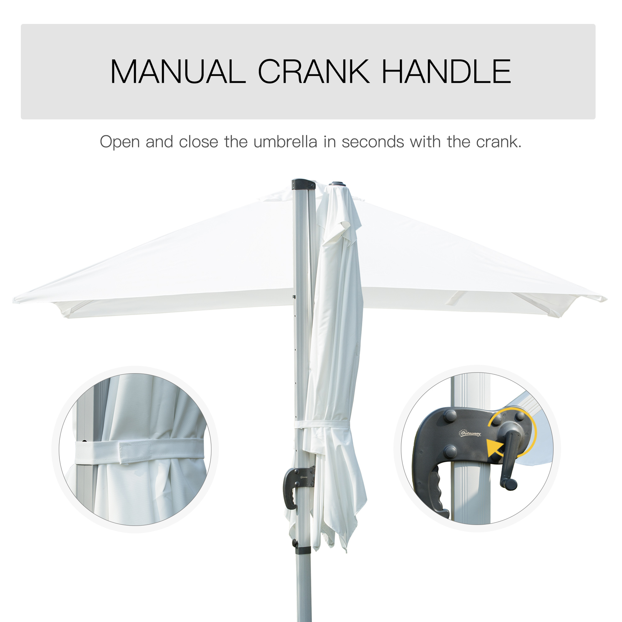 Outsunny 3m Cantilever Roma Parasol Aluminium Frame 360 Rotation Hanging Parasol with/ Cross Base White