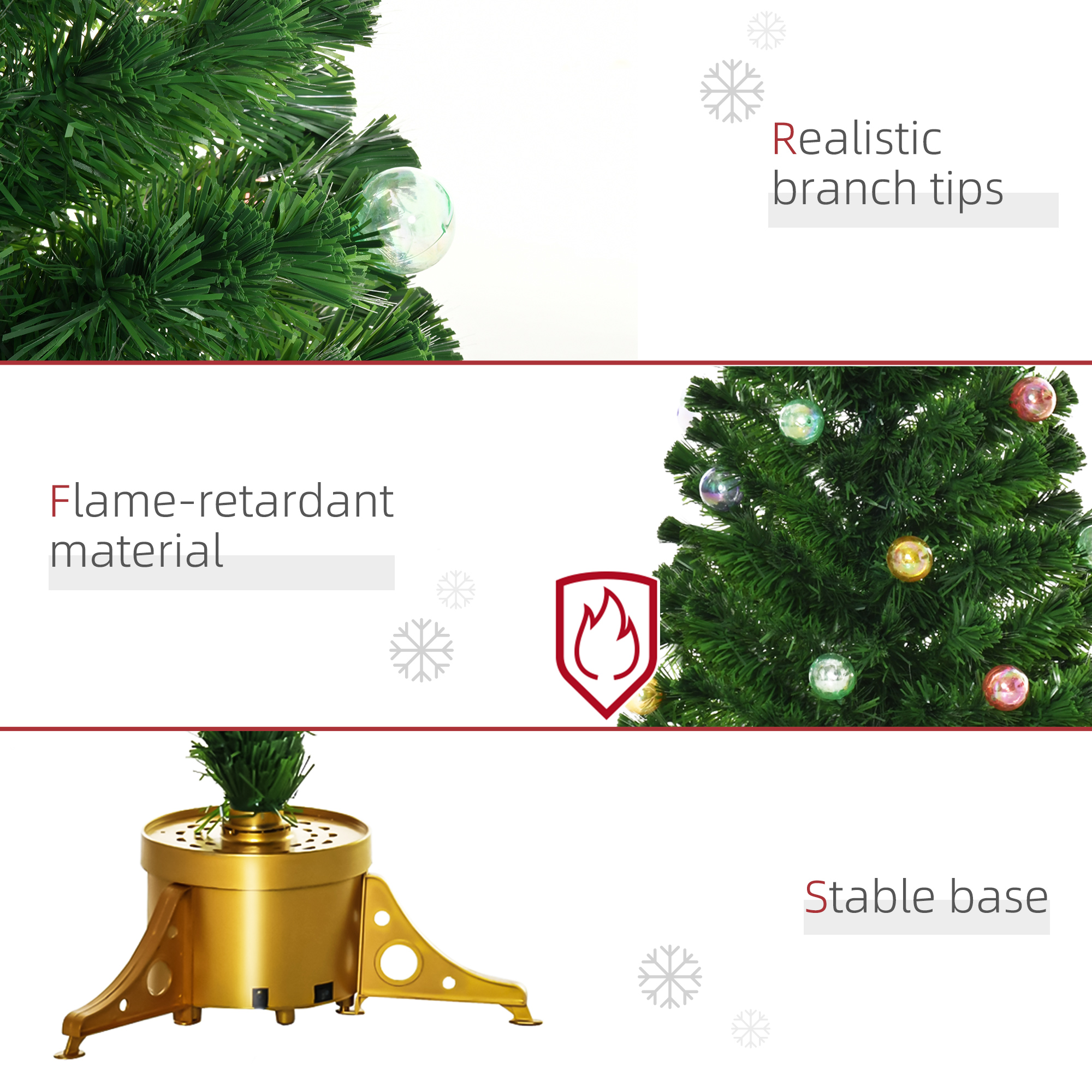 HOMCOM 5FT Pre Lit Christmas Tree Artificial Tree Fiber Optic Holiday Home Xmas Indoor Decoration with Golden Stand Green
