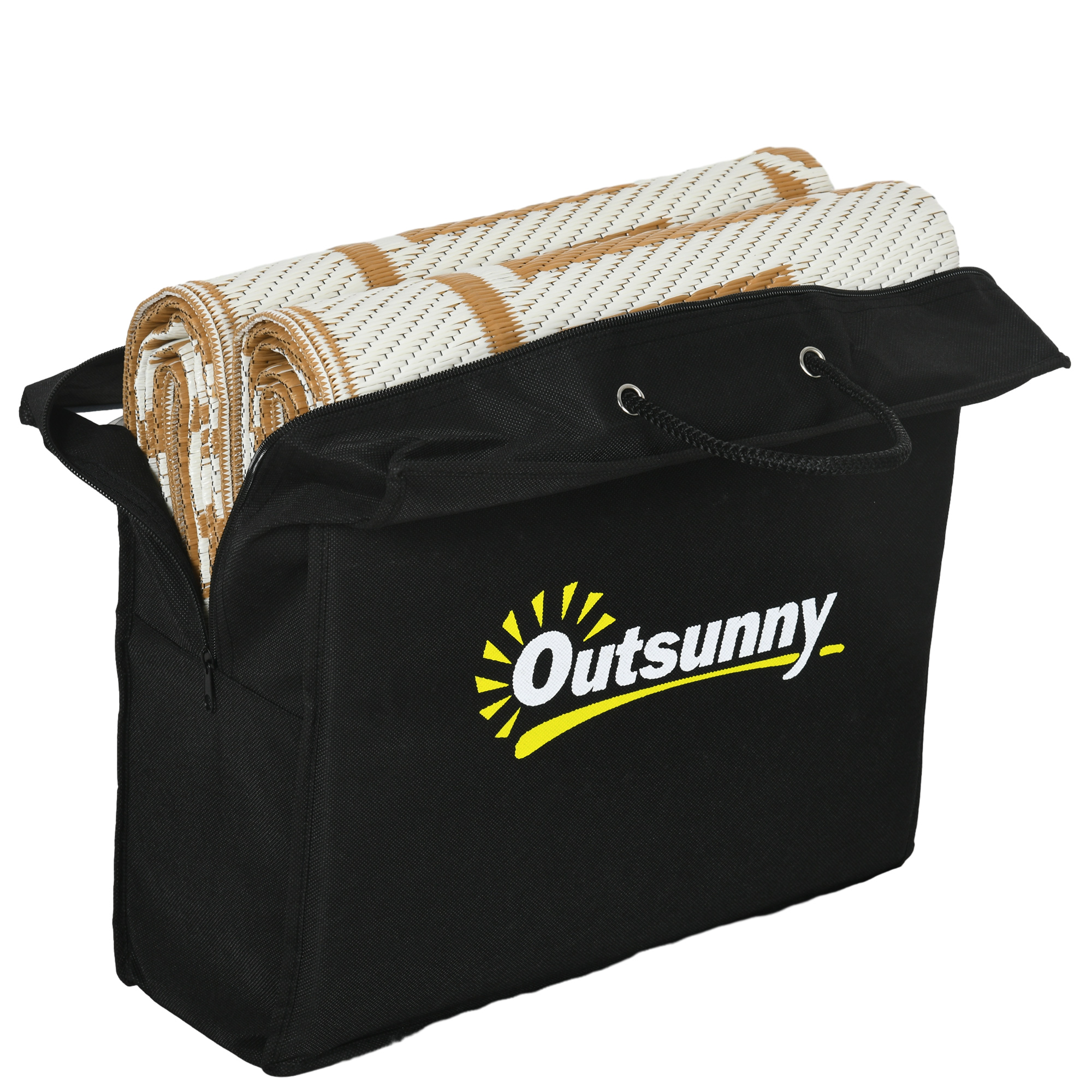 Outsunny Reversible Outdoor Rug, Plastic Straw, Portable with Carry Bag, 182 x 274cm, Brown and Cream