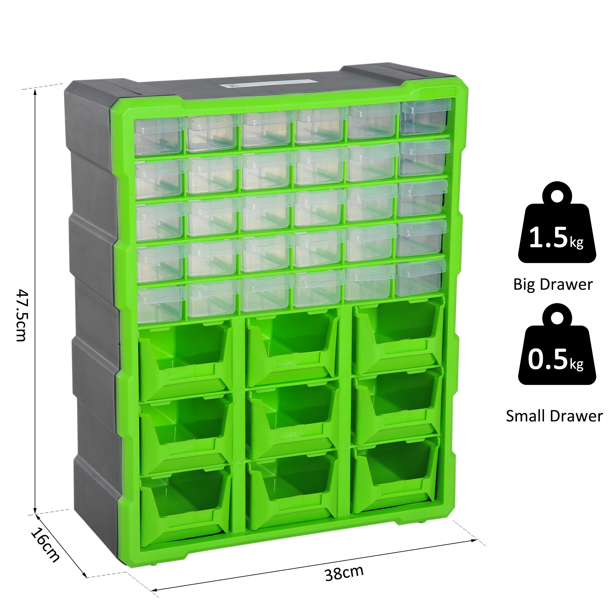 DURHAND Organiser Cabinet with 39 Drawers, Multi-Compartment Storage for Tools and Crafts, Compact Design, Green