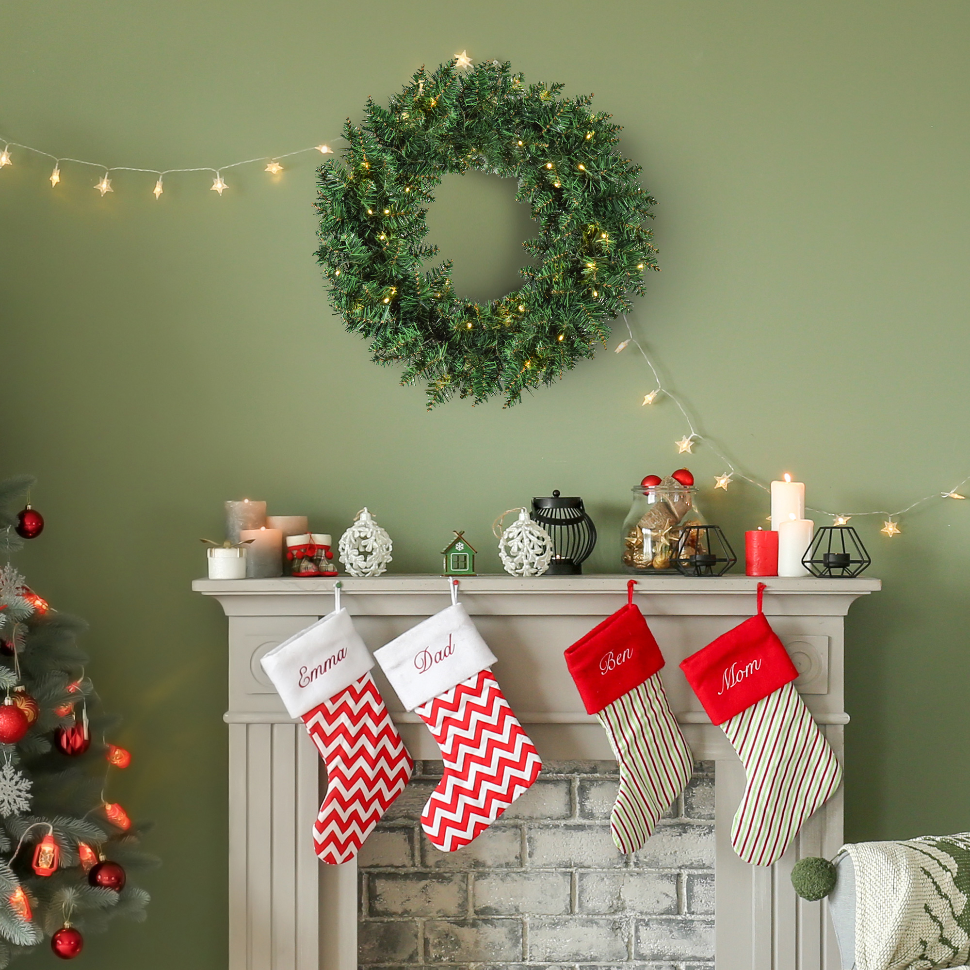 HOMCOM Christmas Wreath Decoration, 50 LED Lights