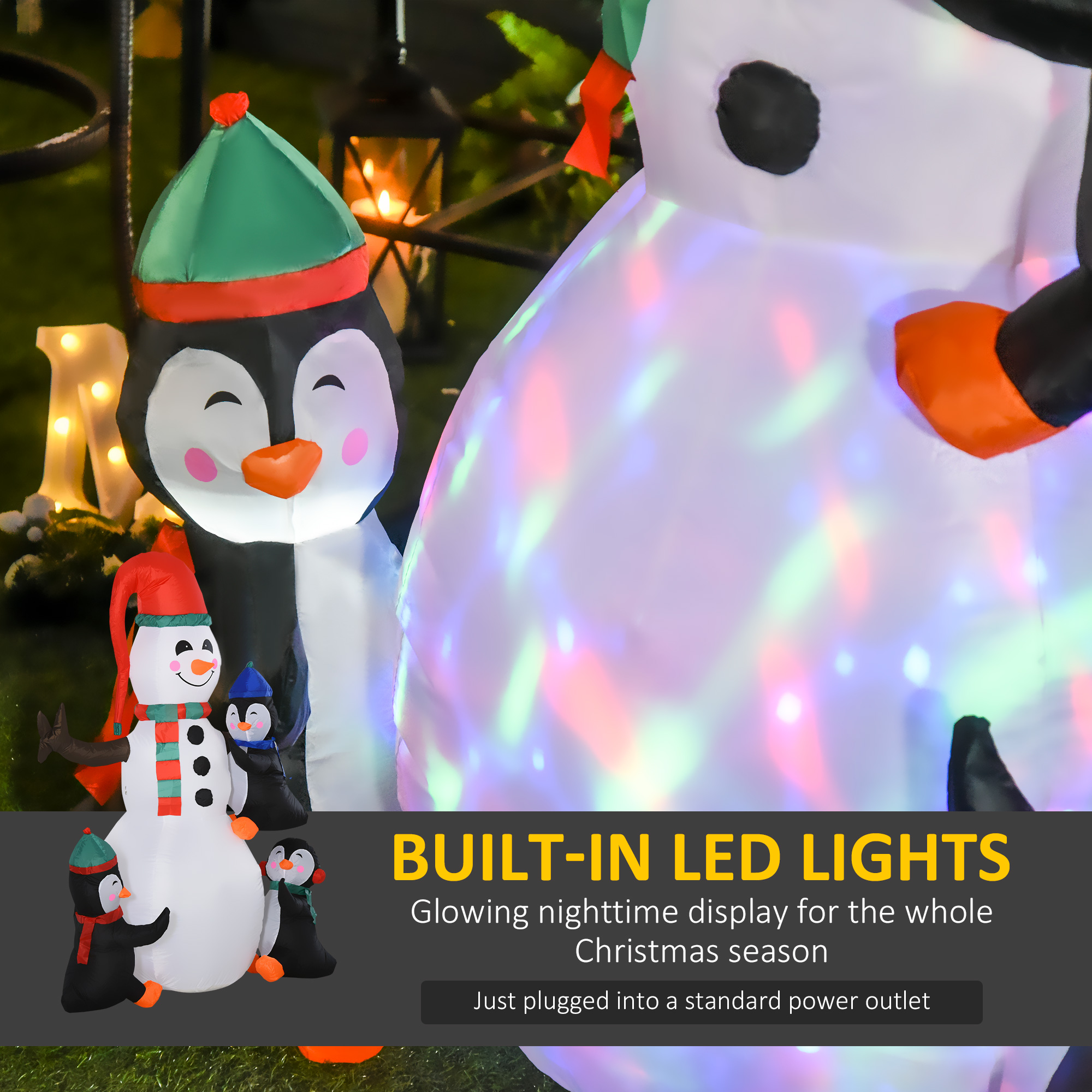 HOMCOM Christmas Inflatable Snowman and Penguins Outdoor Home Seasonal Decoration w/ LED Light