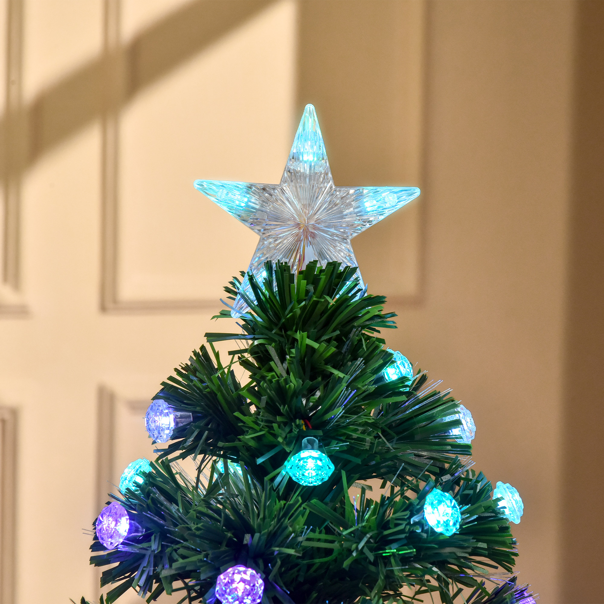 HOMCOM 4FT Prelit Christmas Tree Artificial w/Fibre Optic Decorations LED Light Holiday Home Xmas Decoration-Green