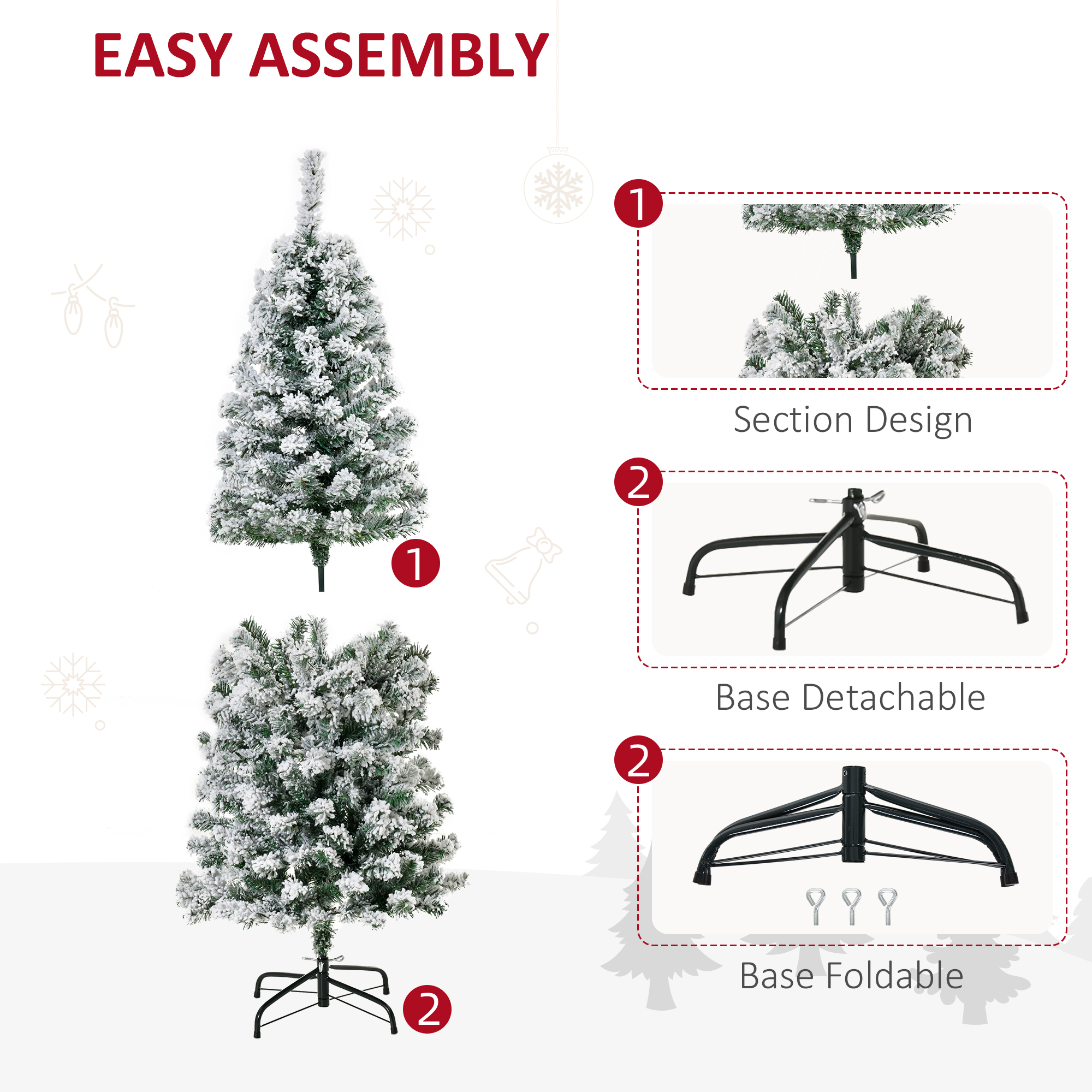 HOMCOM 5 Feet Pre Lit Christmas Tree Artificial Snow Flocked Christmas Tree with Warm White LED Light, Holiday Home Xmas Decoration, Green White