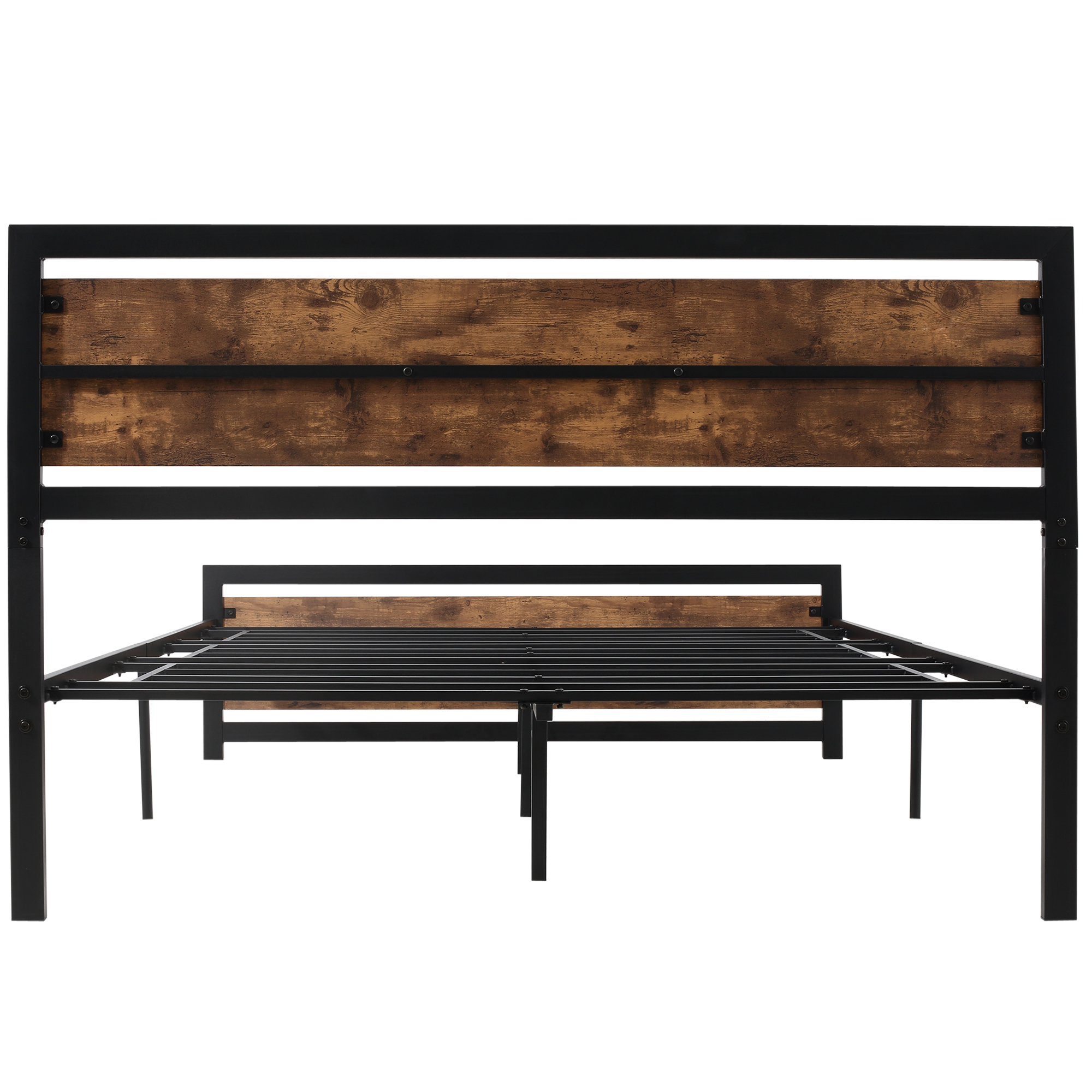 HOMCOM Full Bed Frame with Headboard & Footboard, Strong Slat Support Twin Size Metal Bed w/ Underbed Storage Space, No Box Spring Needed