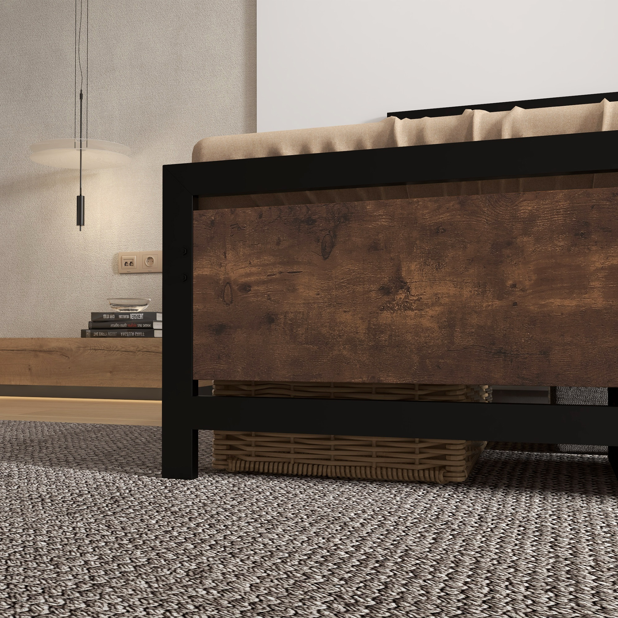 HOMCOM Single Metal Bed Frame, Strong Slat Support, Headboard & Footboard, Solid Bedstead Base with Underbed Storage, No Box Spring Required, Black.
