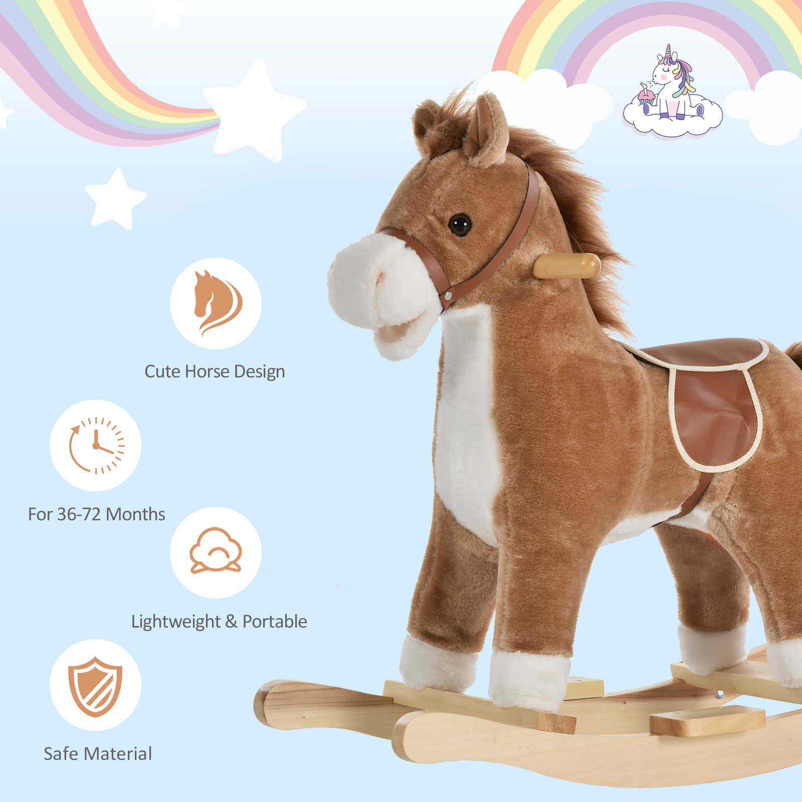 HOMCOM Kids Ride On Plush Rocking Horse w/ Sound Brown