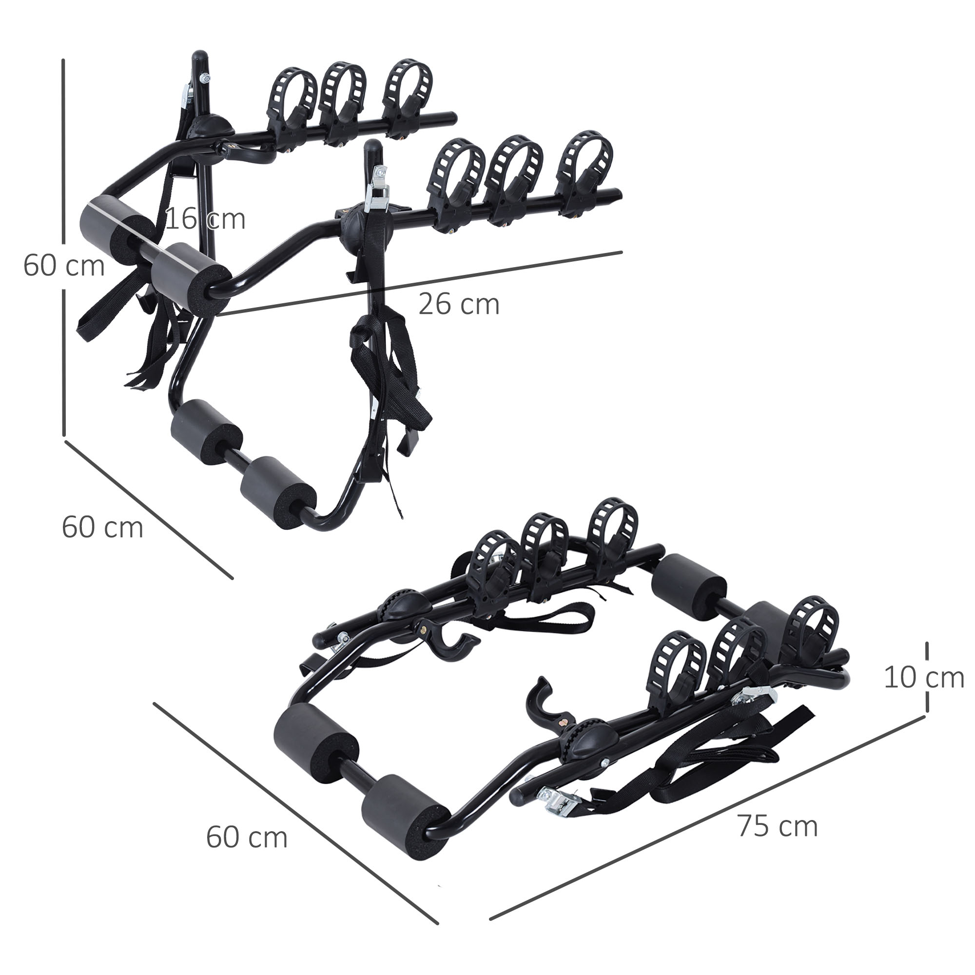 Outsunny 3 Bicycles Car Carrier Rack-Black