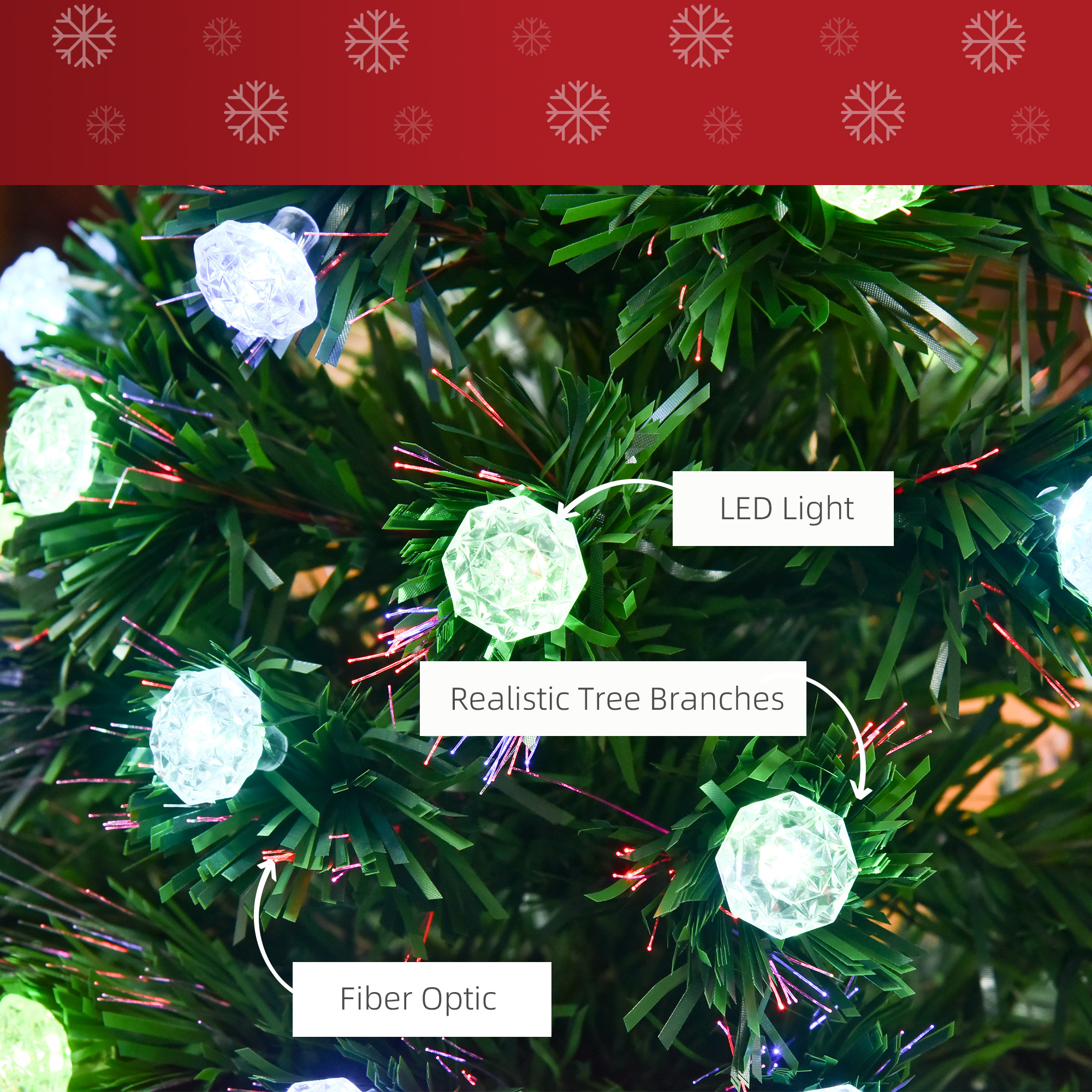 HOMCOM 4FT Prelit Christmas Tree Artificial w/Fibre Optic Decorations LED Light Holiday Home Xmas Decoration-Green