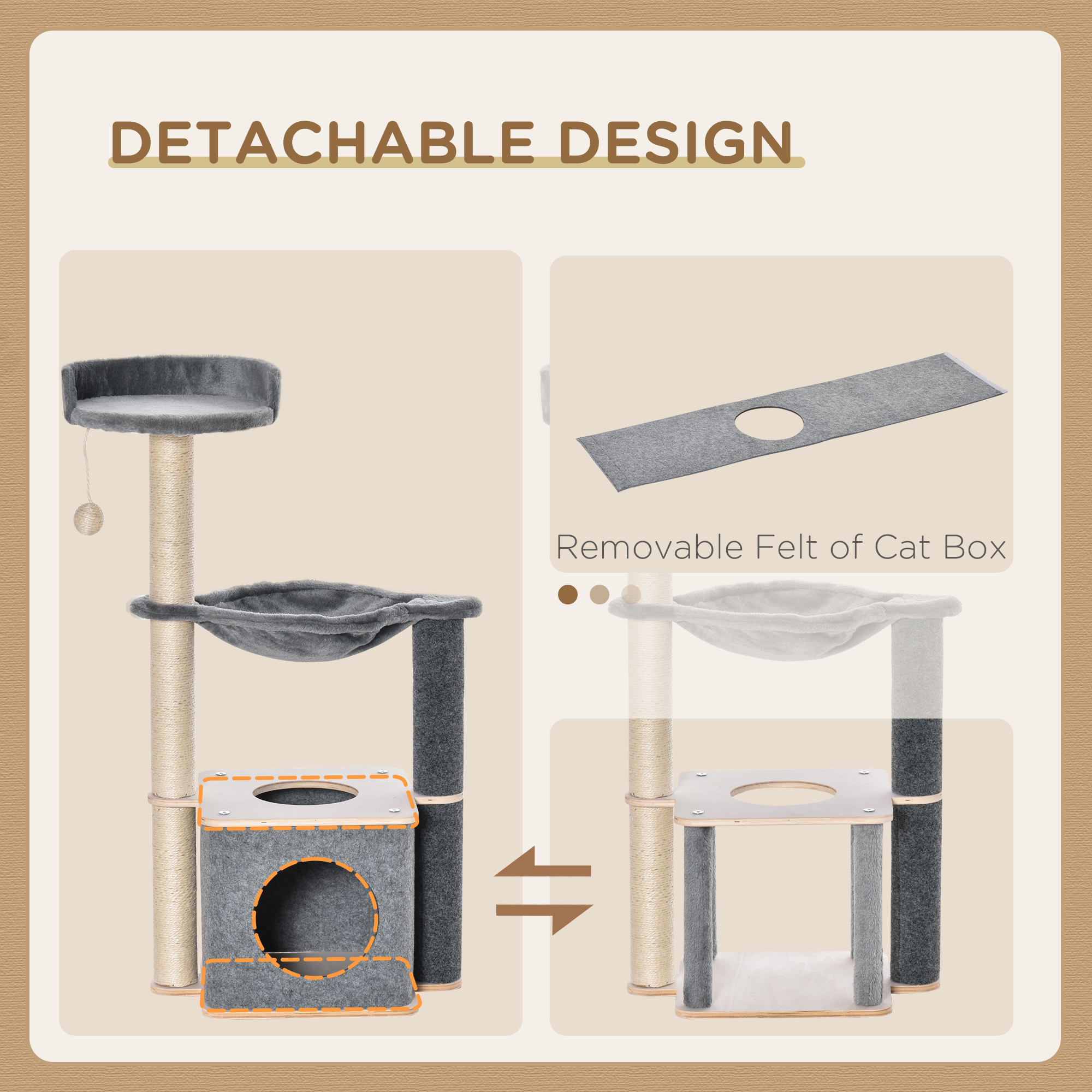 PawHut Cat Tower, 95cm Climbing Kitten Activity Centre with Sisal Scratching Posts, Perch, Spacious Condo, and Hammock, Grey