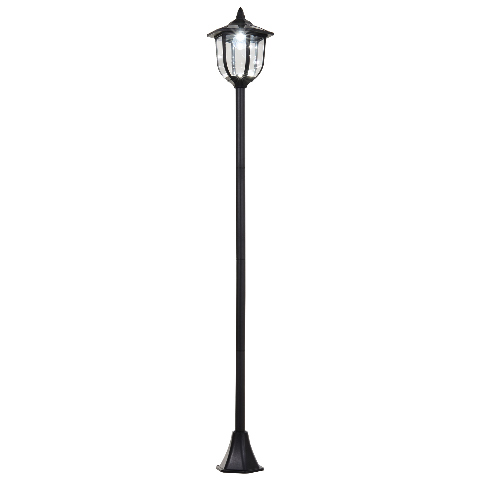 Outsunny 1.77m Tall Free-Standing ABS Garden Solar LED Lamp Post Black