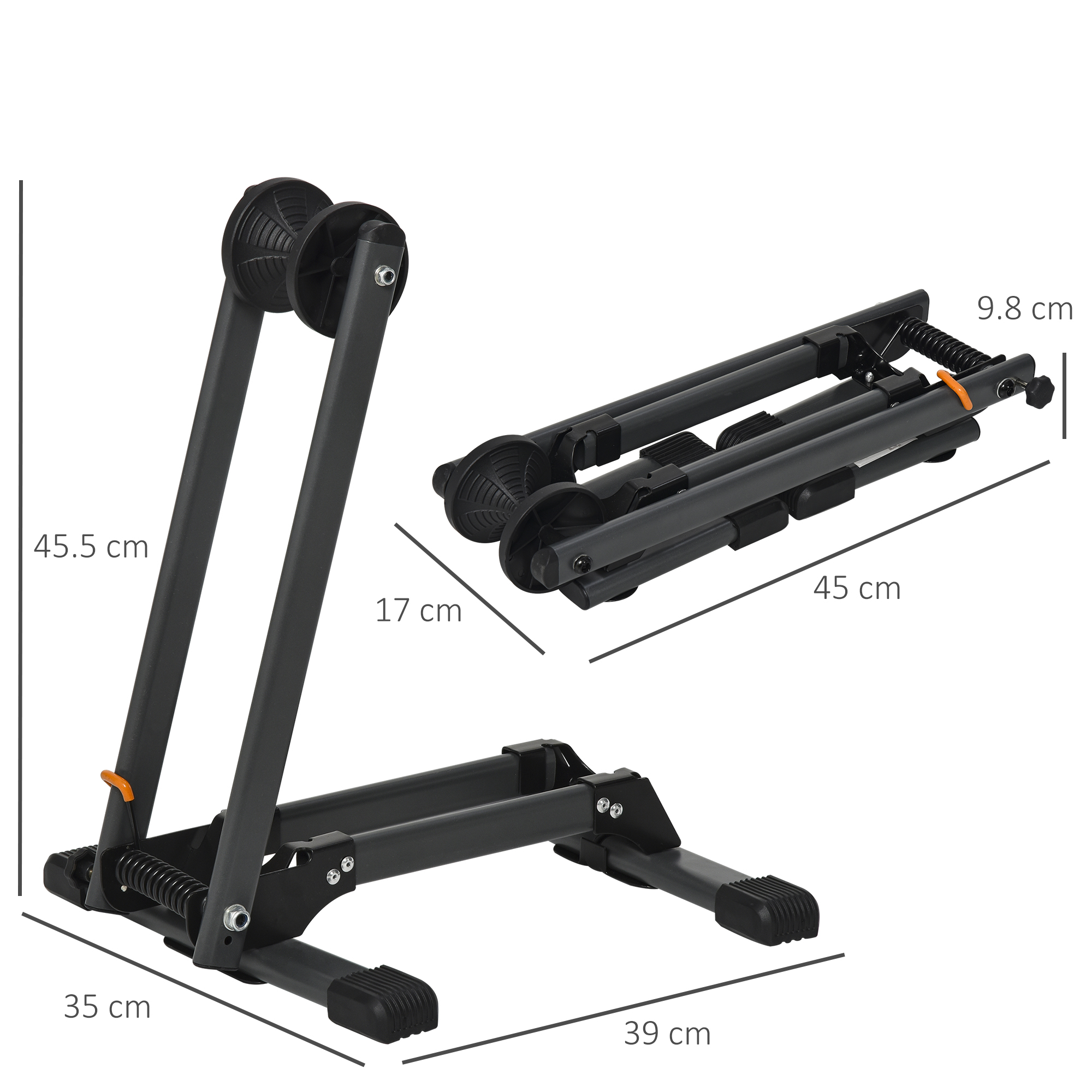 HOMCOM Foldable Bike Storage Stand Parking Rack Fit Max. 5.5cm Wide Wheel Metal Nylon Black
