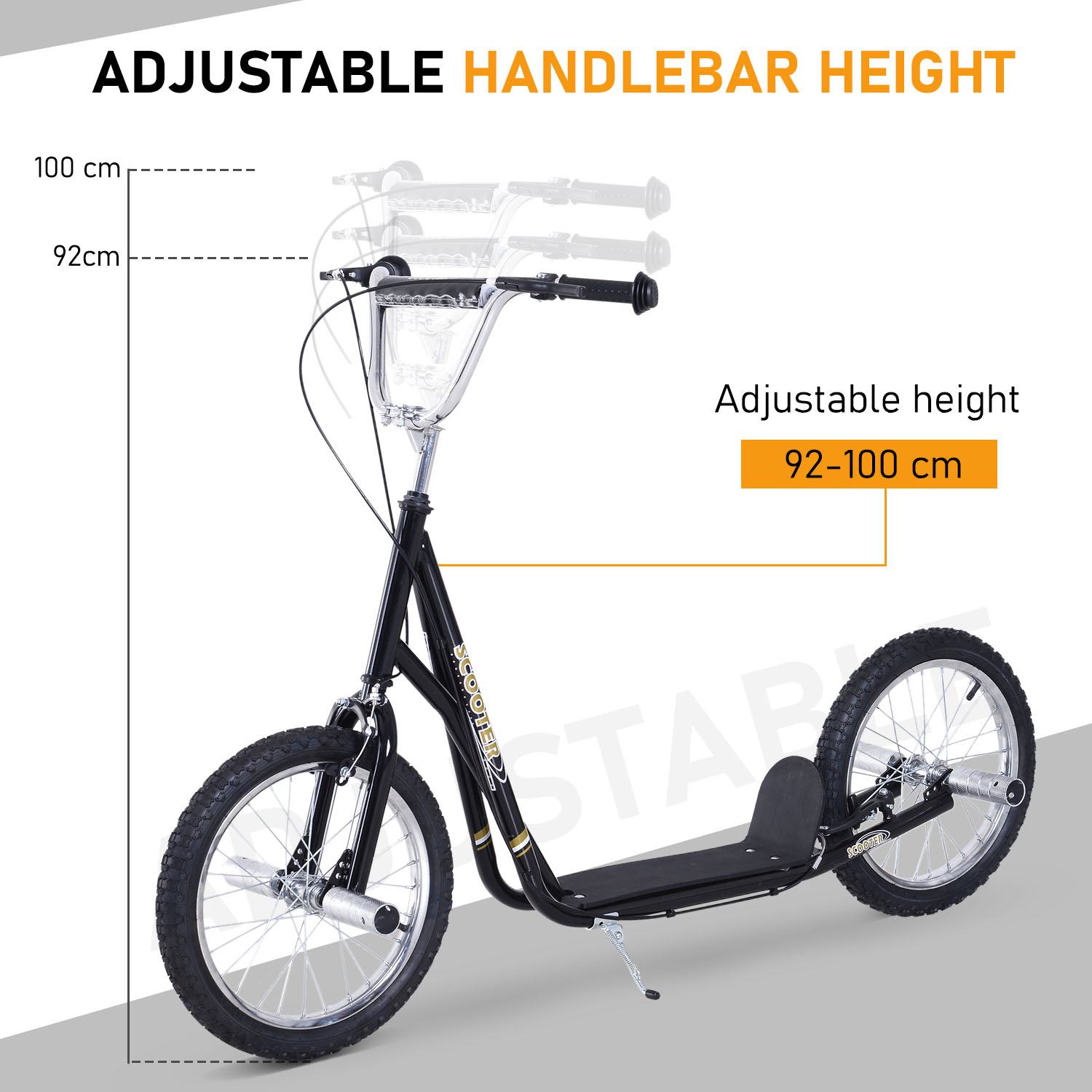 HOMCOM Pneumatic 16" Tyres Scooter-Black