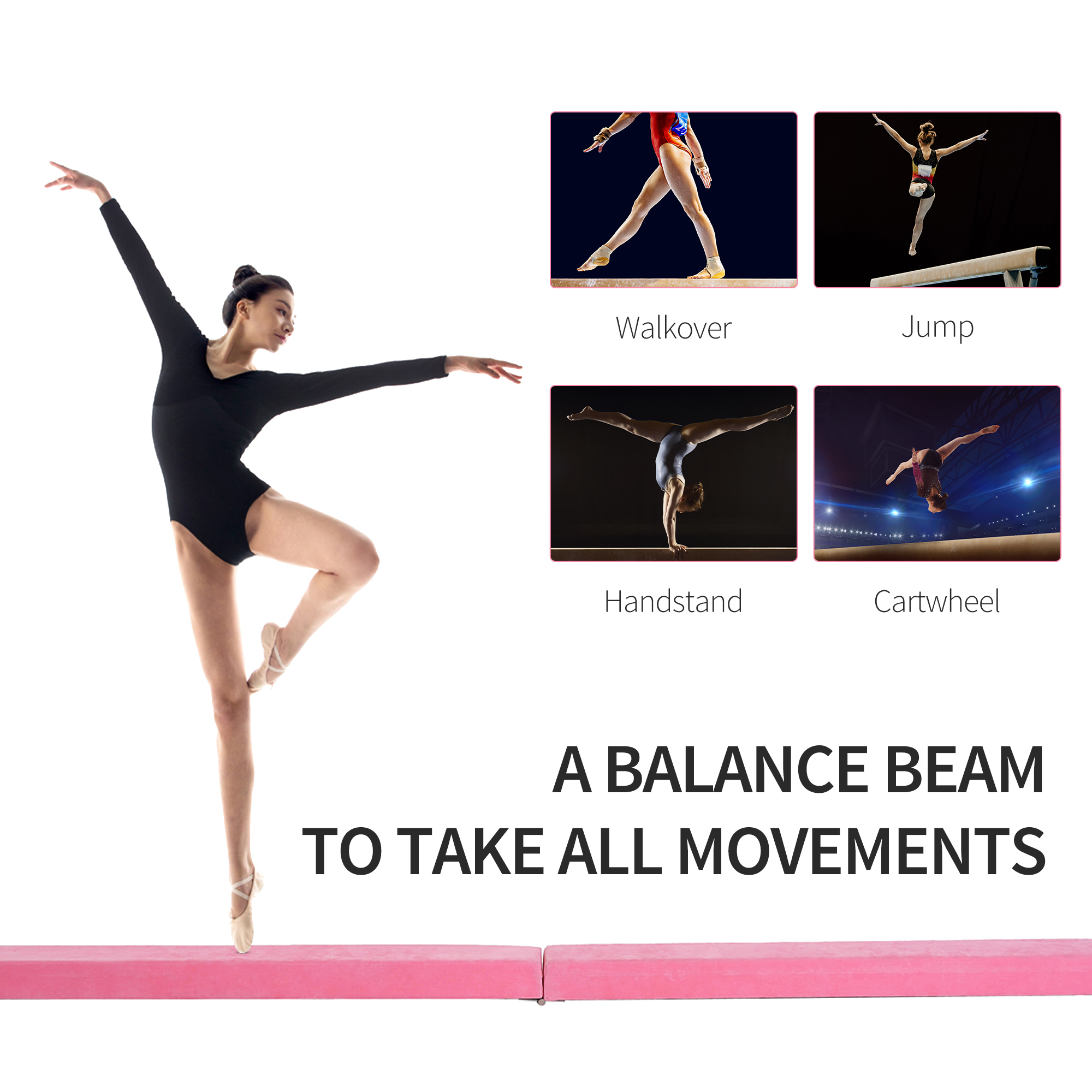 HOMCOM Balance Beam Trainer, 2.1 m-Pink  