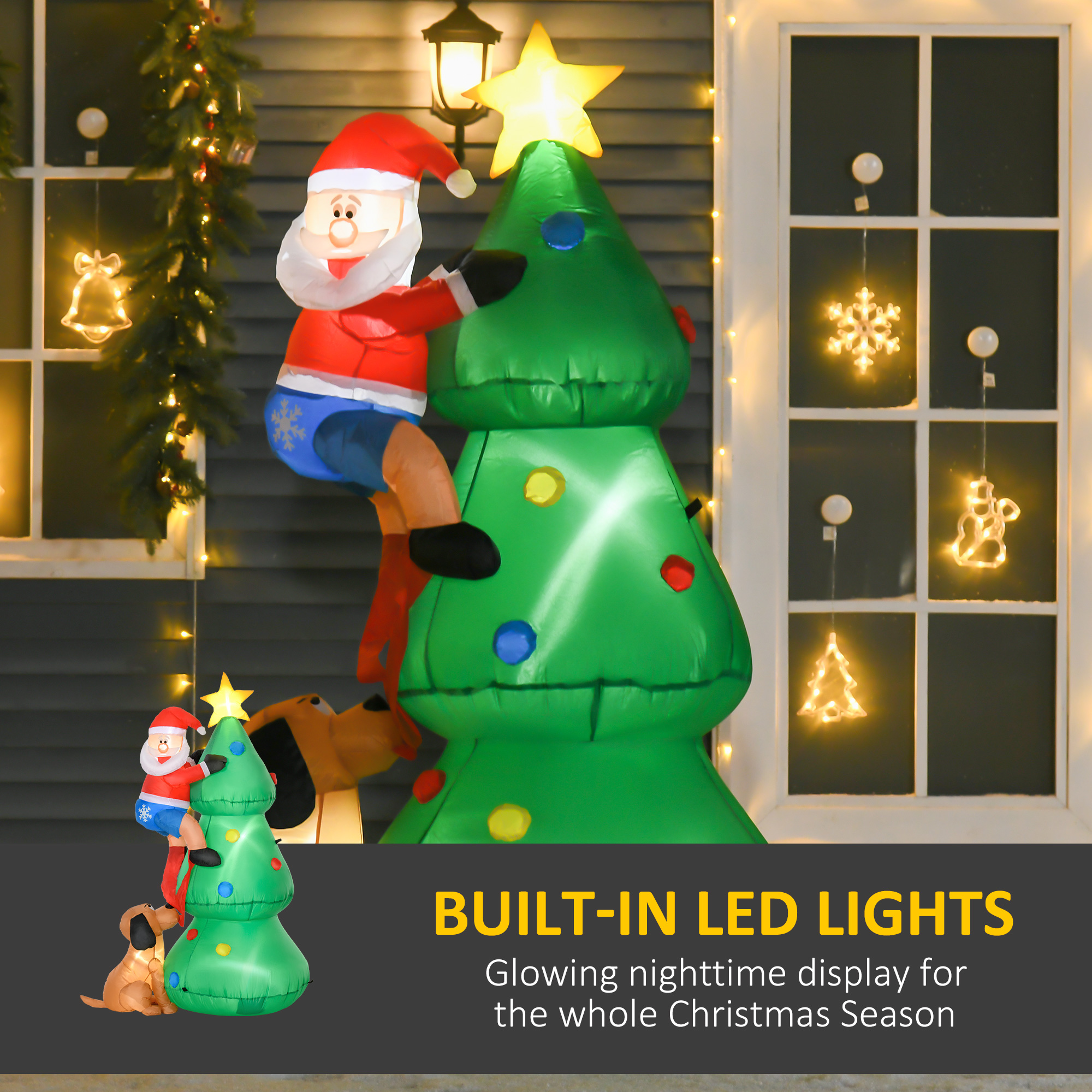HOMCOM 1.8m Inflatable Christmas Tree, LED Lighted with Santa Claus Dog for Home Indoor Outdoor Garden Lawn Decoration Party Prop