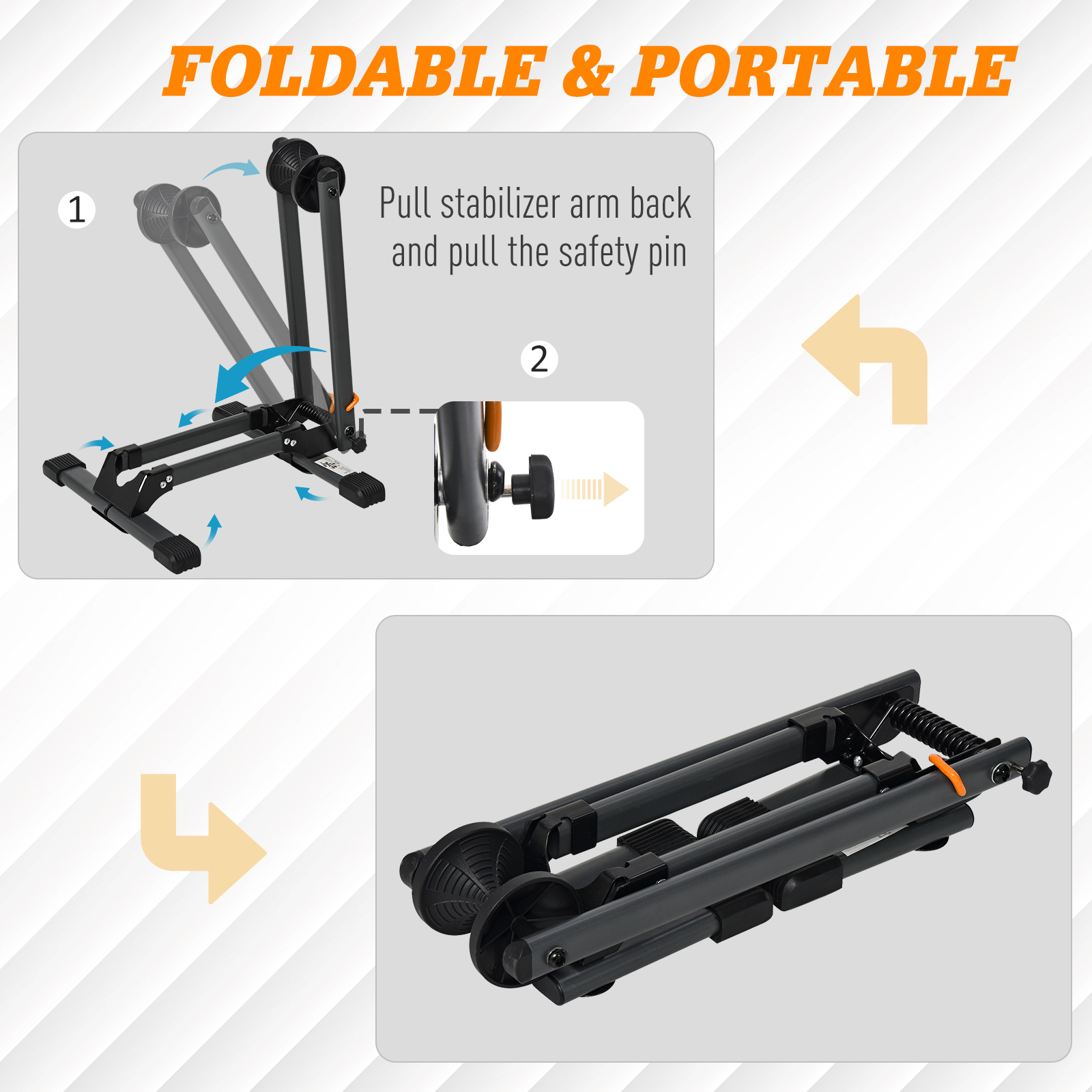 HOMCOM Foldable Bike Storage Stand Parking Rack Fit Max. 5.5cm Wide Wheel Metal Nylon Black