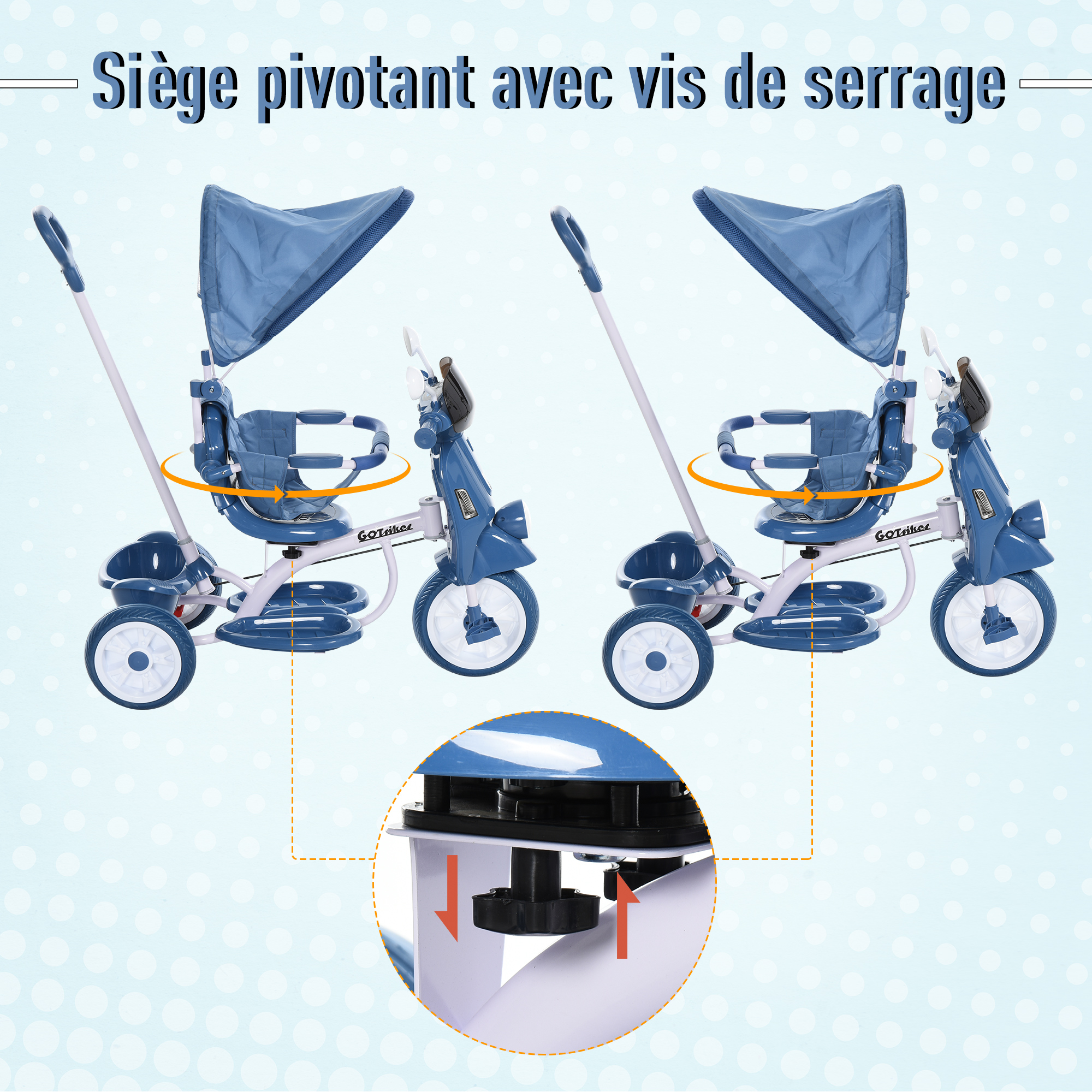 HOMCOM Tricycle Évolutif Pliable – Pare-Soleil, Canne Télescopique, Siège Confort – Violet Blanc – Pour Enfant Dès 3 Ans