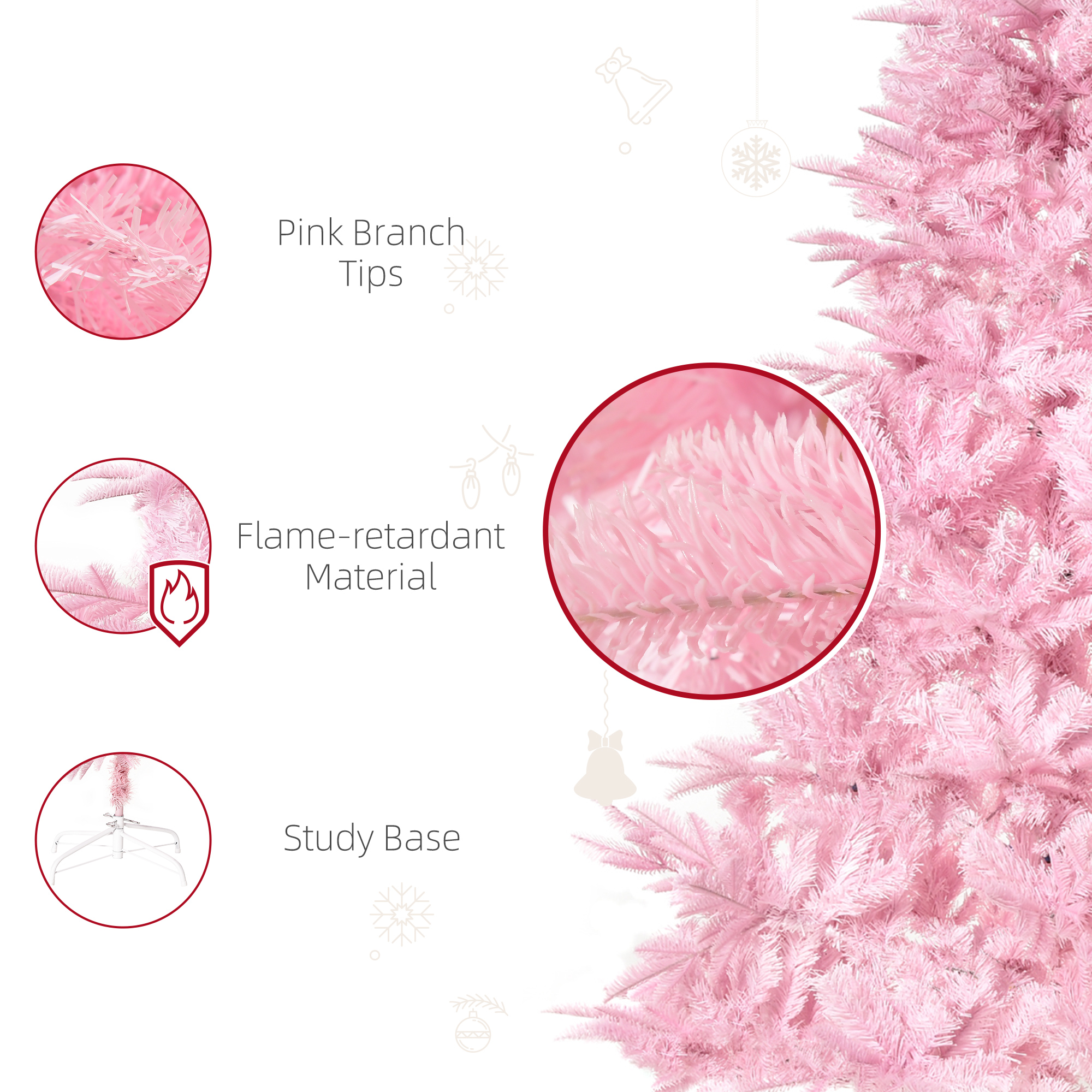 HOMCOM 6FT Pop-up Artificial Christmas Tree Holiday Xmas Holiday Tree Decoration with Automatic Open for Home Party, Pink