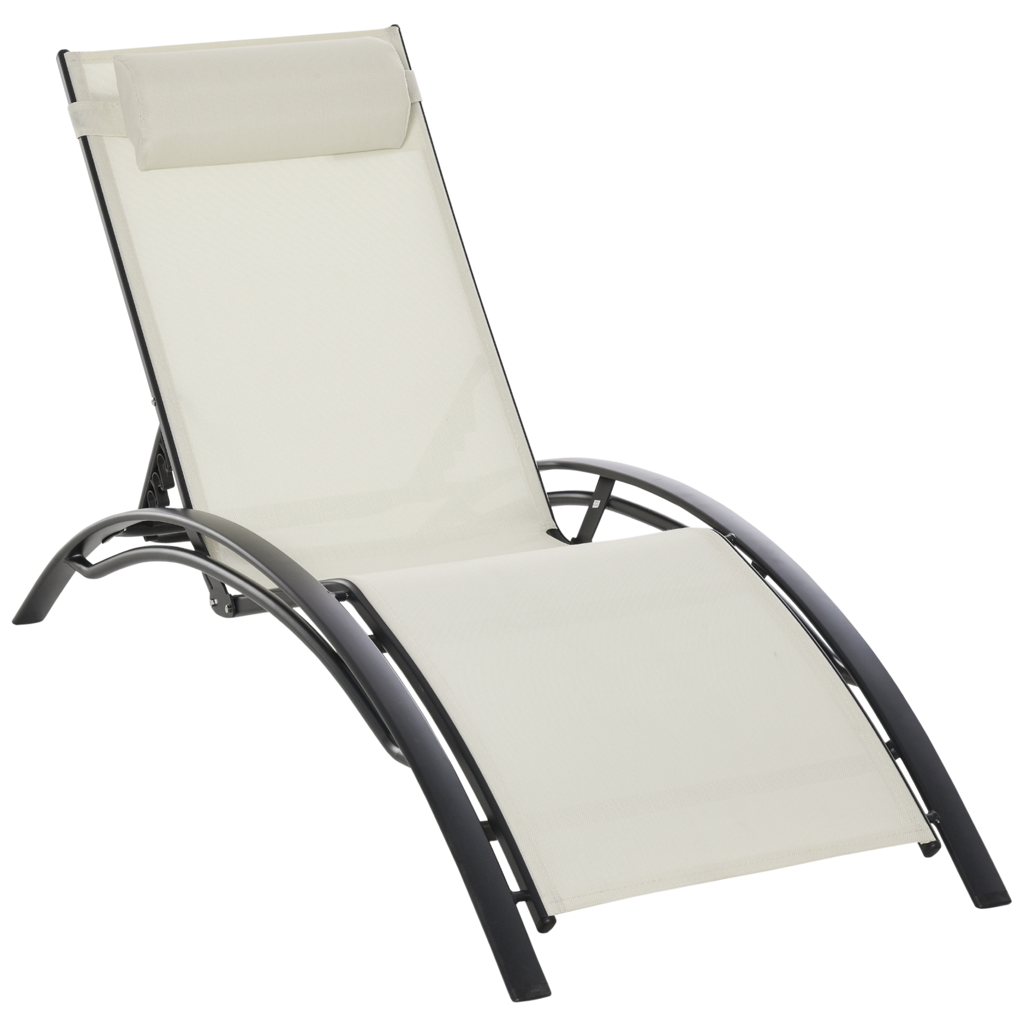 Outsunny Tumbona Reclinable con Respaldo Ajustable y Reposacabezas Extraíble Acolchado Aluminio para Jardín Terraza Balcón 171x64x82 cm Beige