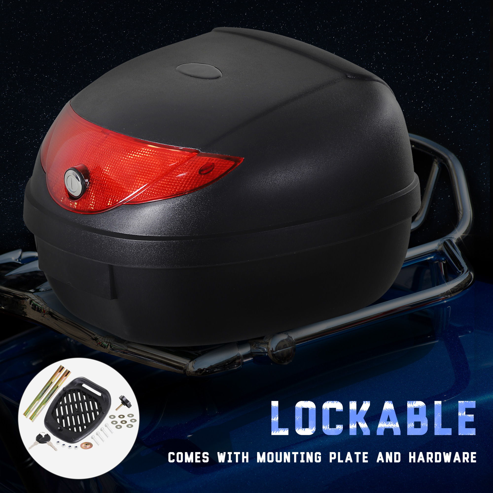 HOMCOM Motorcycle Top Box with Reflectors, 24L Luggage Case, Secure & Waterproof, Black/Red