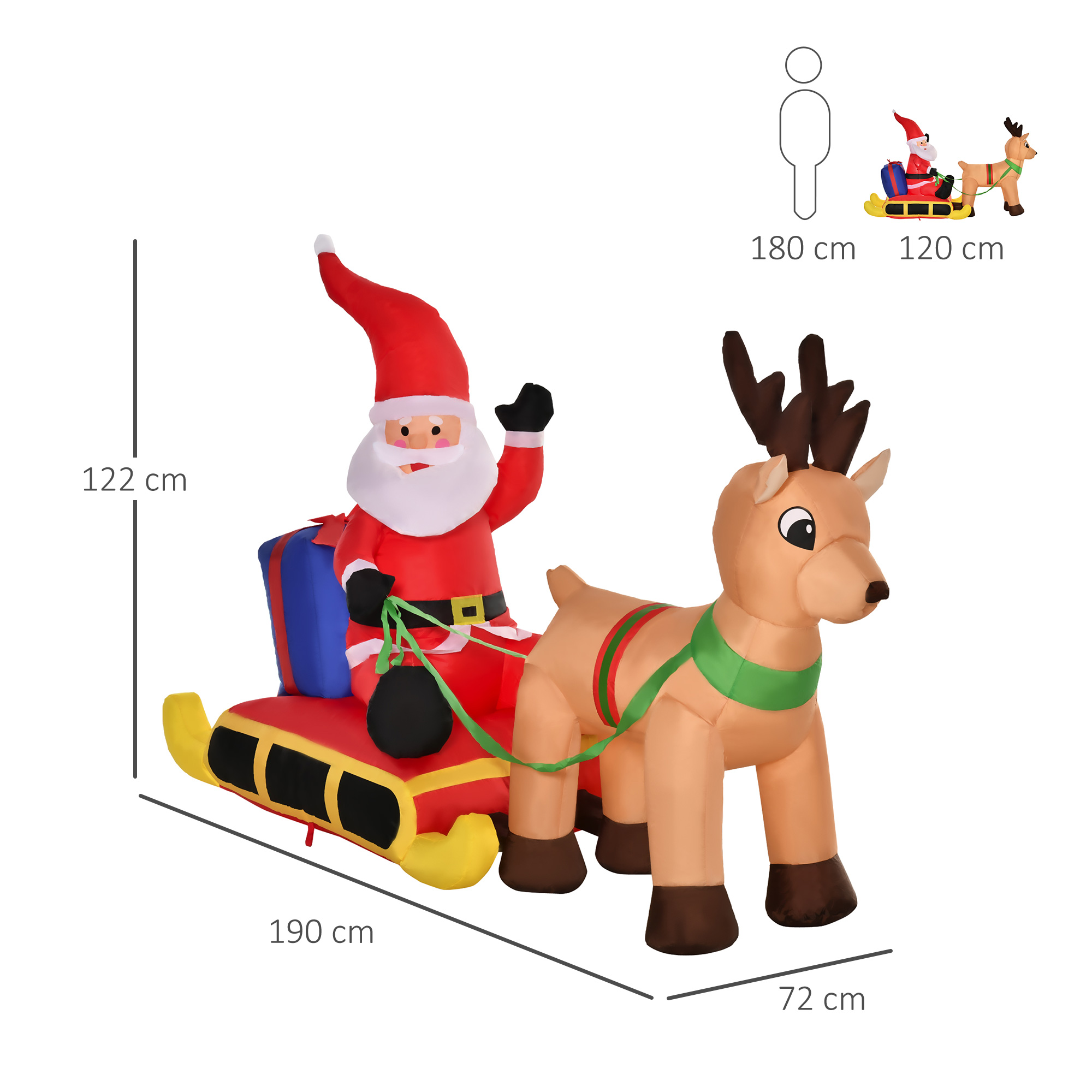 HOMCOM Inflatable Santa, Polyester, 122H cm-Multicolour