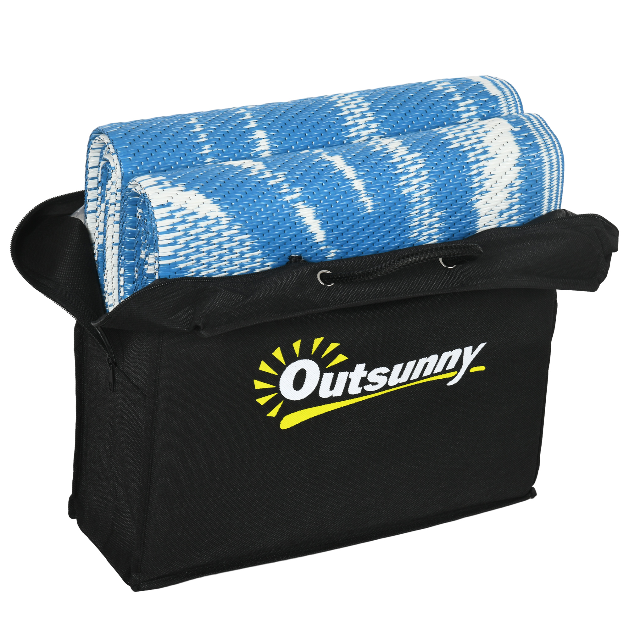 Outsunny Reversible Outdoor Rug, Plastic Straw, Portable with Carry Bag, 182 x 274cm, Blue and Cream