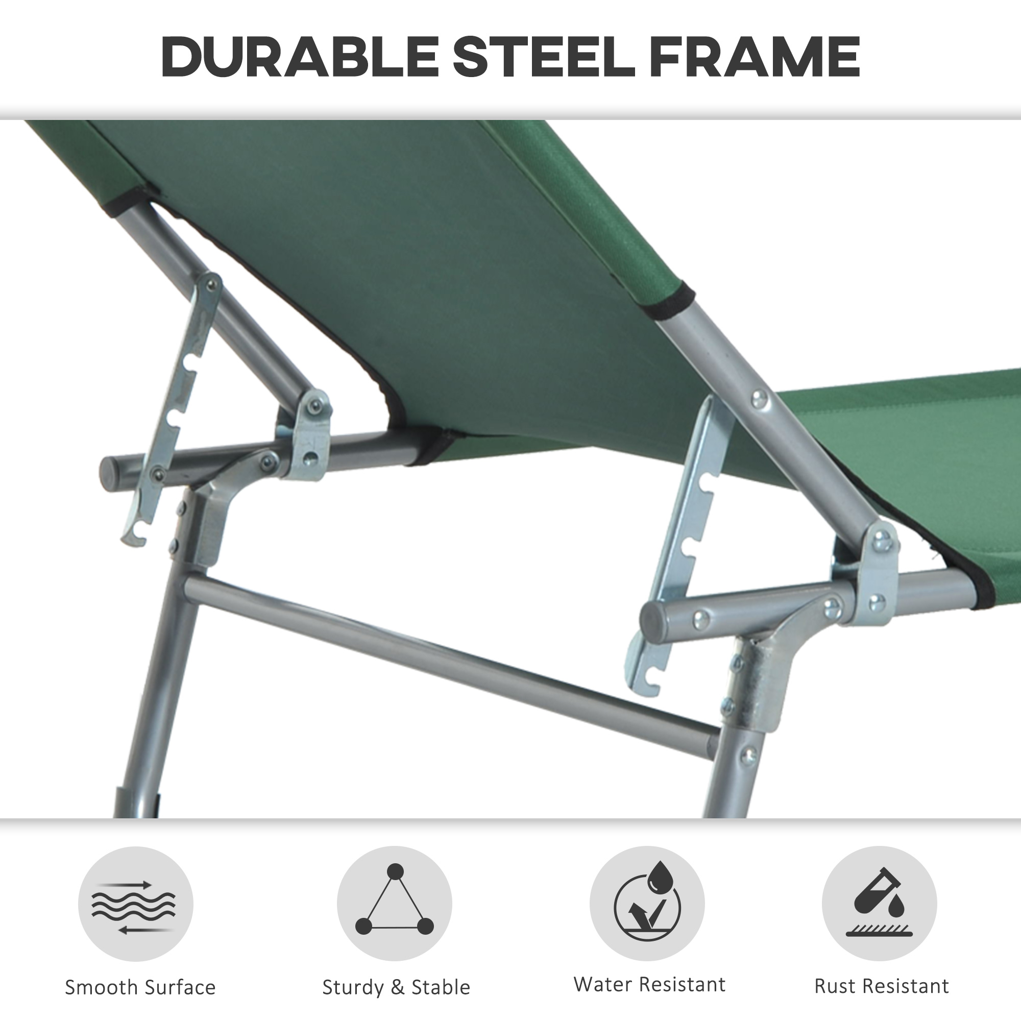 Outsunny Portable Folding Lounger, Durable Oxford Cloth, Adjustable Backrest, Easy Carry, Green