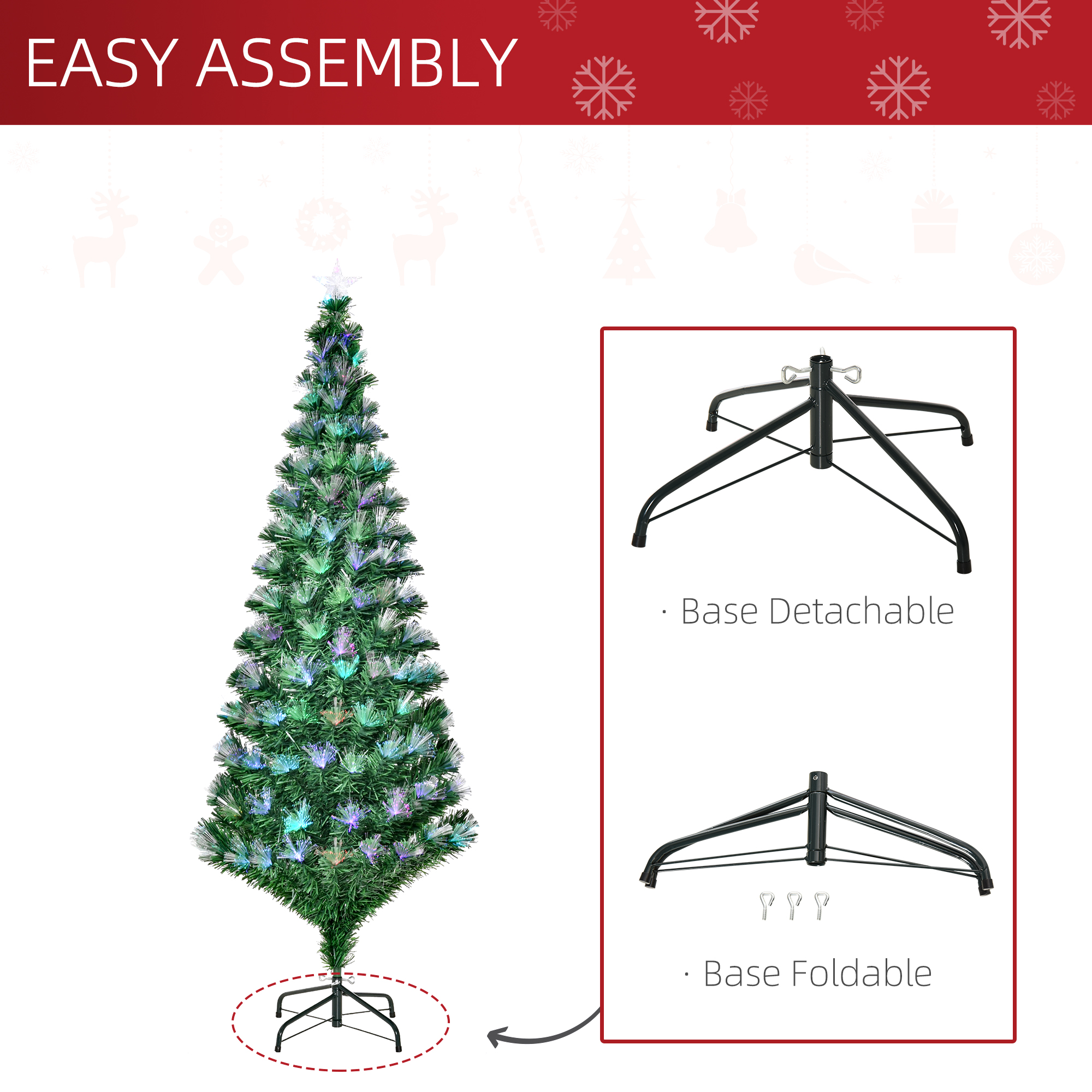 HOMCOM 6ft Tall Artificial Tree Fiber Optic Colorful LED Pre-Lit Holiday Home Christmas Decoration with Flash Mode - Green