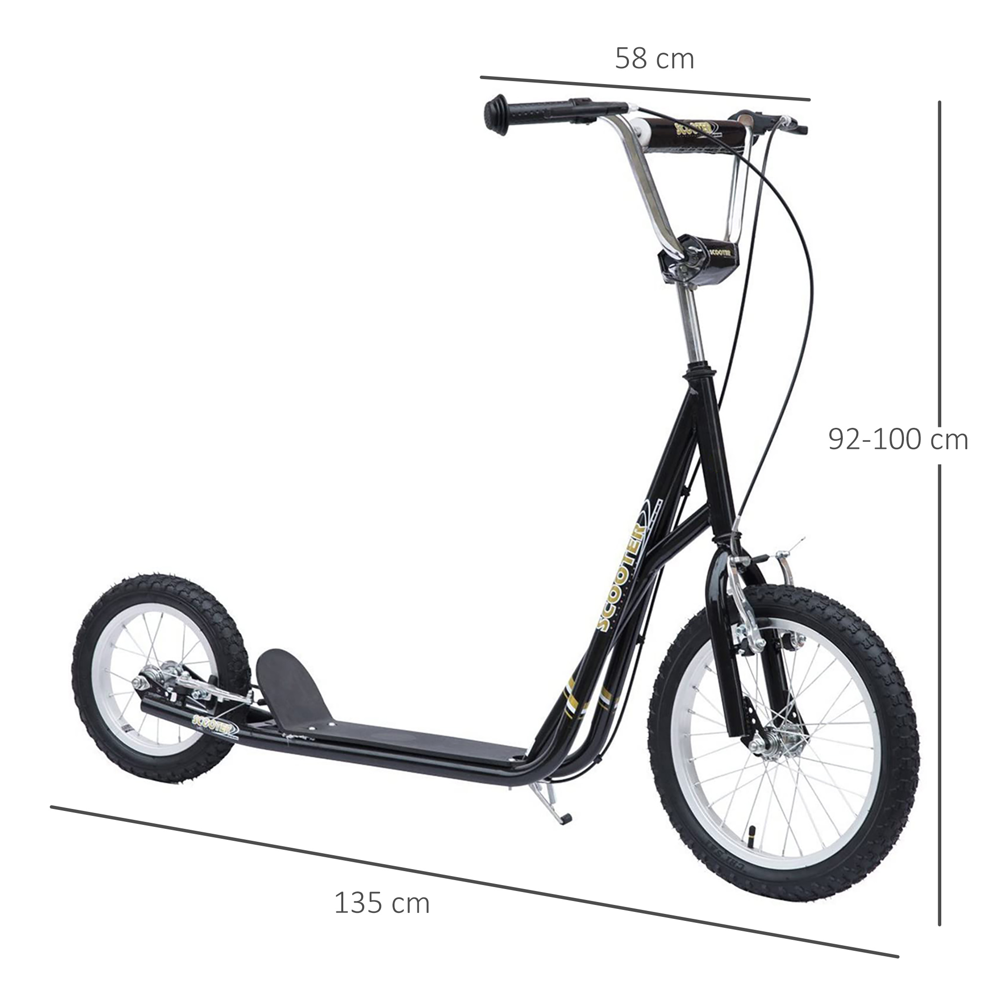 HOMCOM Adult Teen Push Scooter Kids Children Stunt Scooter Bike Bicycle Ride On Alloy Wheel Pneumatic 12" Tyres-Black