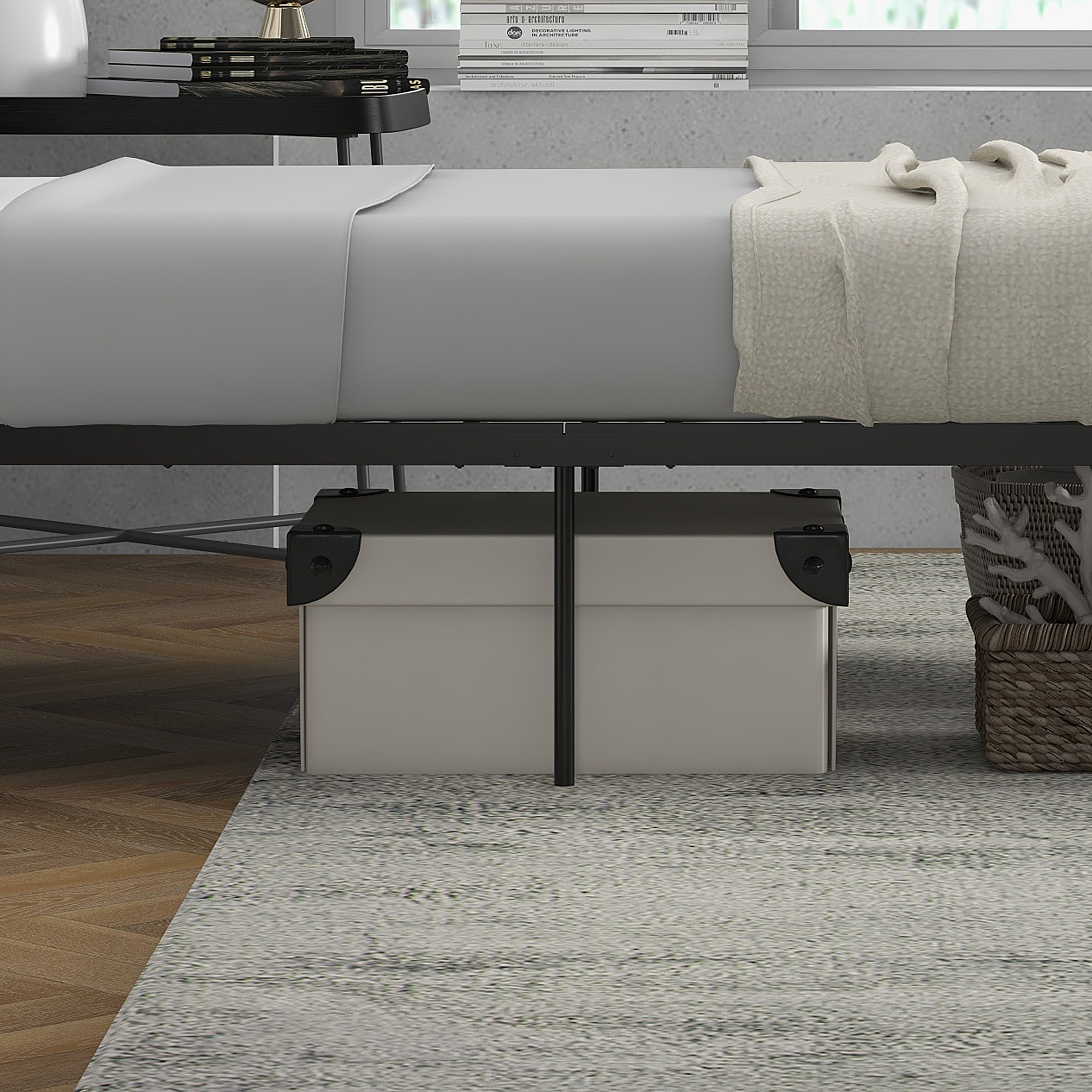 HOMCOM Single Metal Bed Frame with Headboard and Footboard, Solid Bedstead, Metal Slat Support, Underbed Storage, Bedroom Furniture