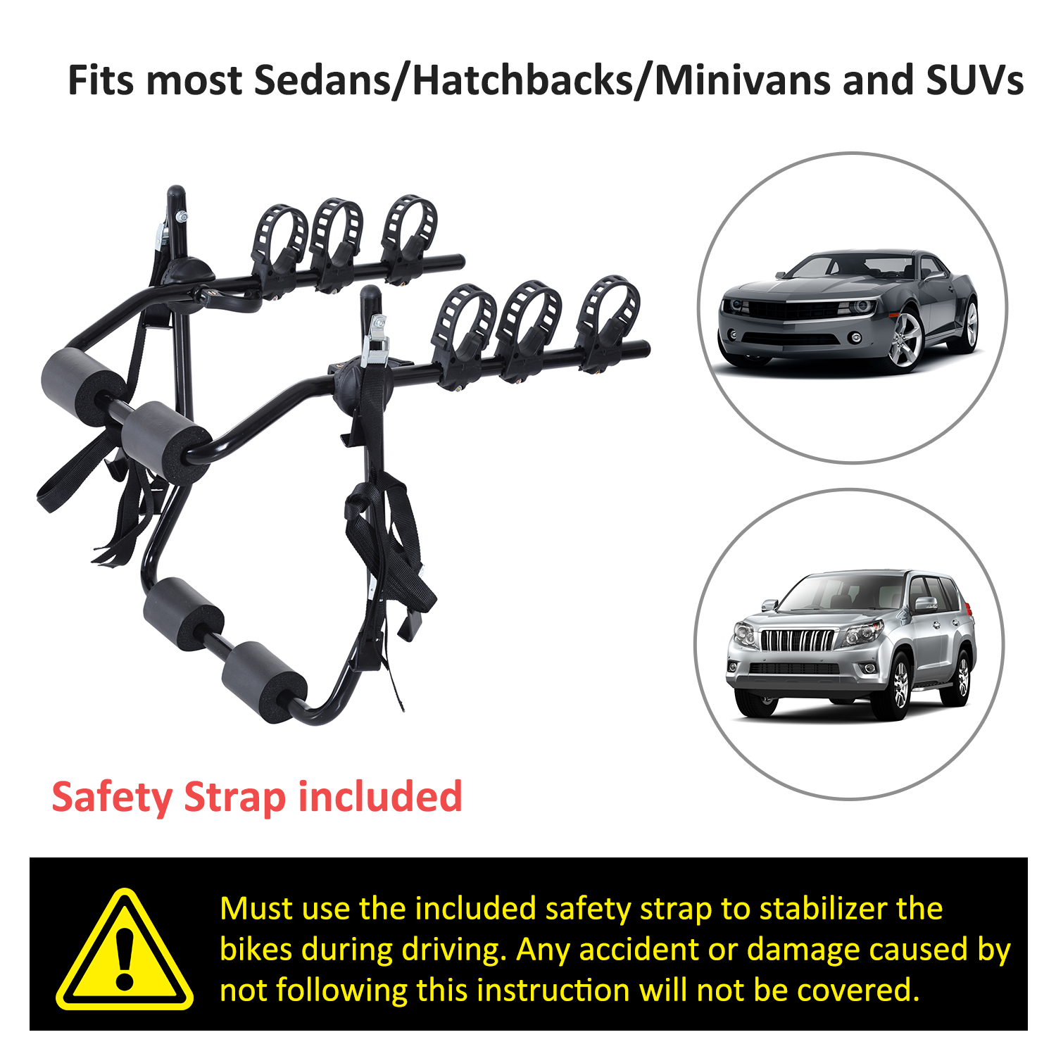 Outsunny 3 Bicycles Car Carrier Rack-Black