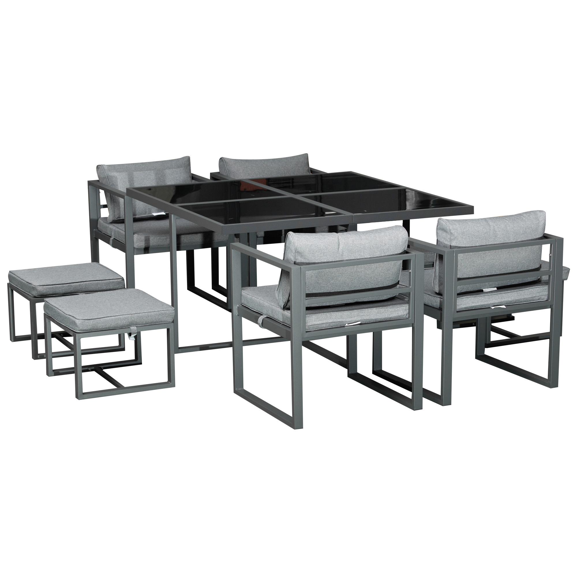 Outsunny 9PCs Patio Dining Sets 4 Chairs 4 Ottoman Cushioned Seating and Back